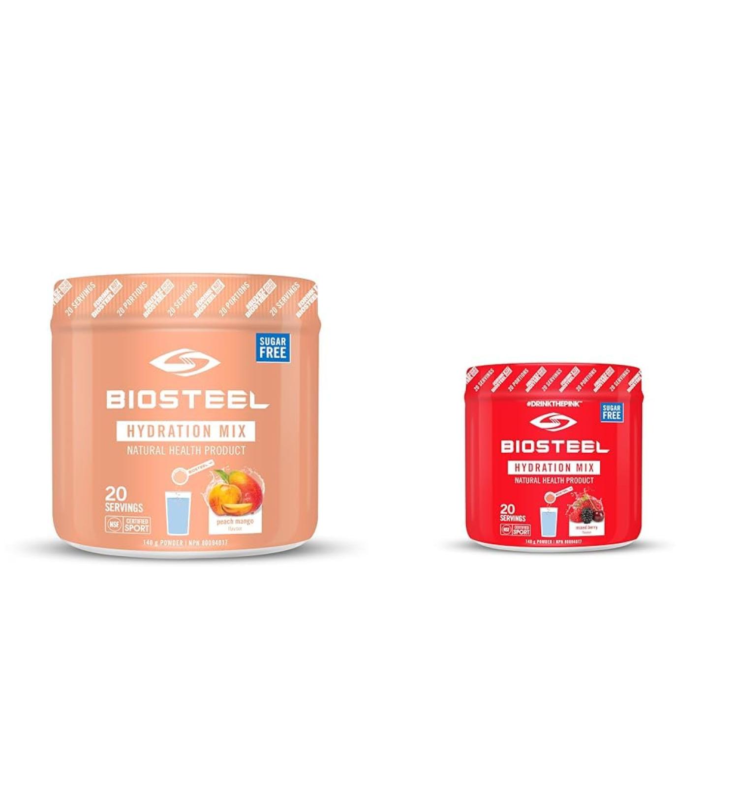 BioSteel Hydration Mix | Peach Mango + Mixed Berry Flavours 20 Servings per Tub 140 g (Pack of 1) Mix + Hydration Mix - Buy Online on GoSupps.com
