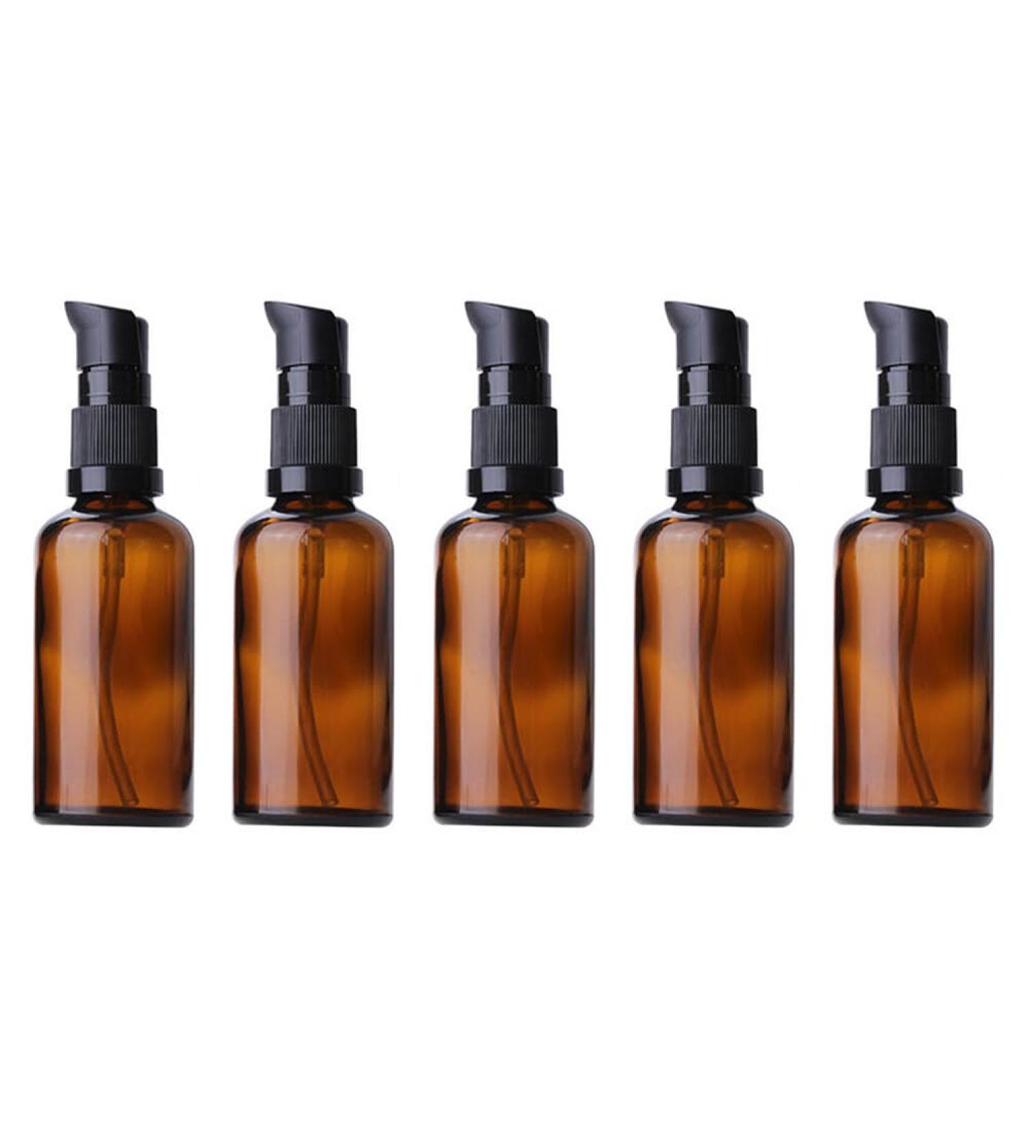 20ml Brown Refillable Glass Bottles with Pump - 5 Pack Travel Lotion & Essential Oil Containers - Buy Online on GoSupps.com