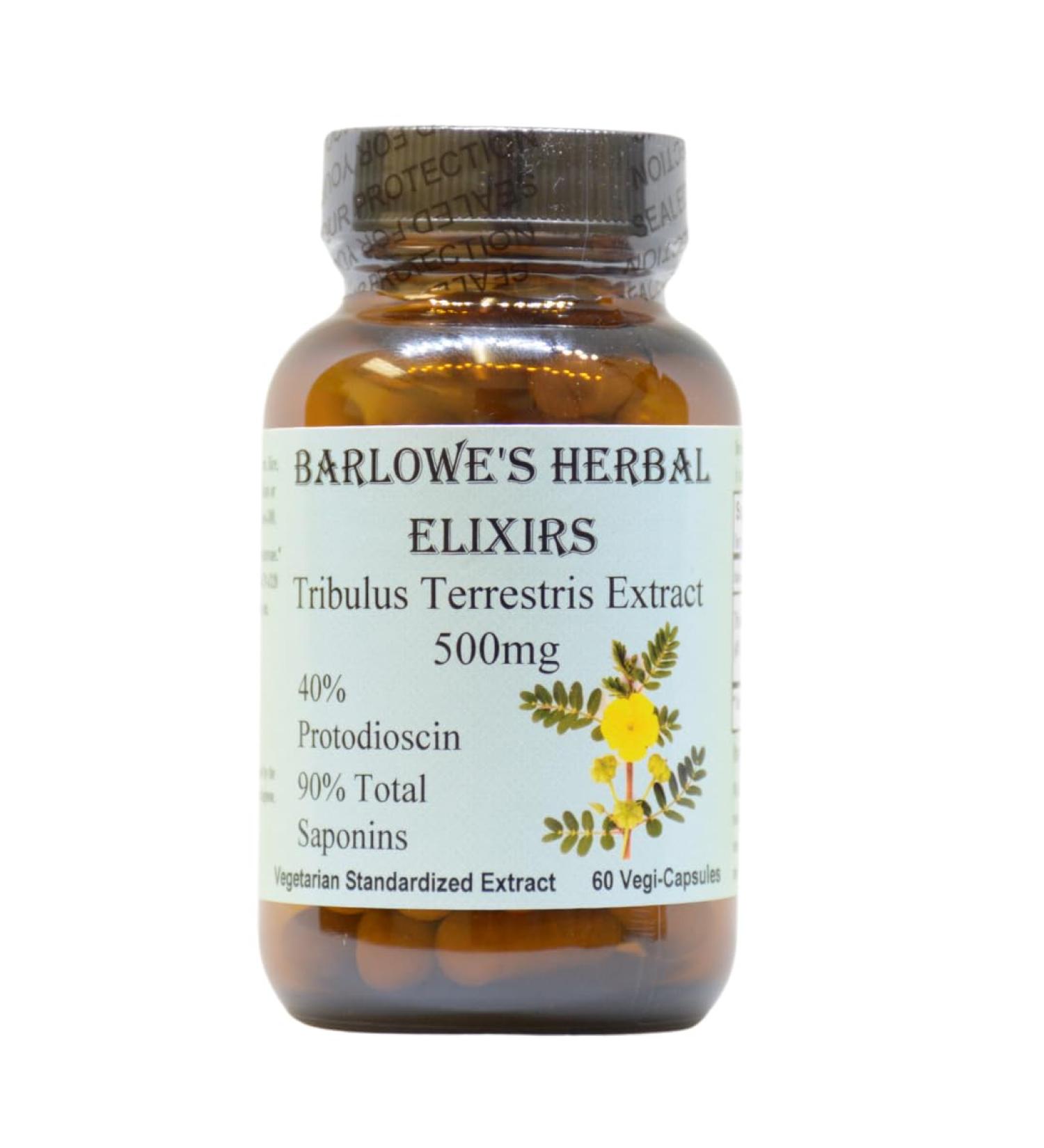 Barlowe's Herbal Elixirs Tribulus Terrestris Extract | 40% Protodioscin & 90% Total Saponins | 500mg Per Capsule | 60 Veggie Capsules | Glass Bottle - Buy Online on GoSupps.com
