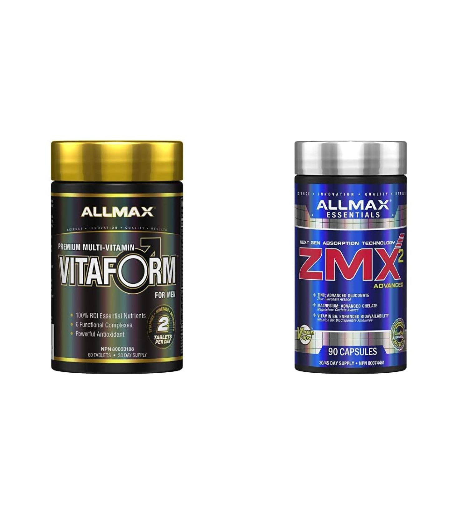 Allmax Nutrition - VITAFORM - Premium - Performance Multi-Vitamin for Men - 30-day Supply - 60 Count & Nutrition - ZMX2 90 Count Multi-Vitamin + ZMX2 90 Count - Buy Online on GoSupps.com
