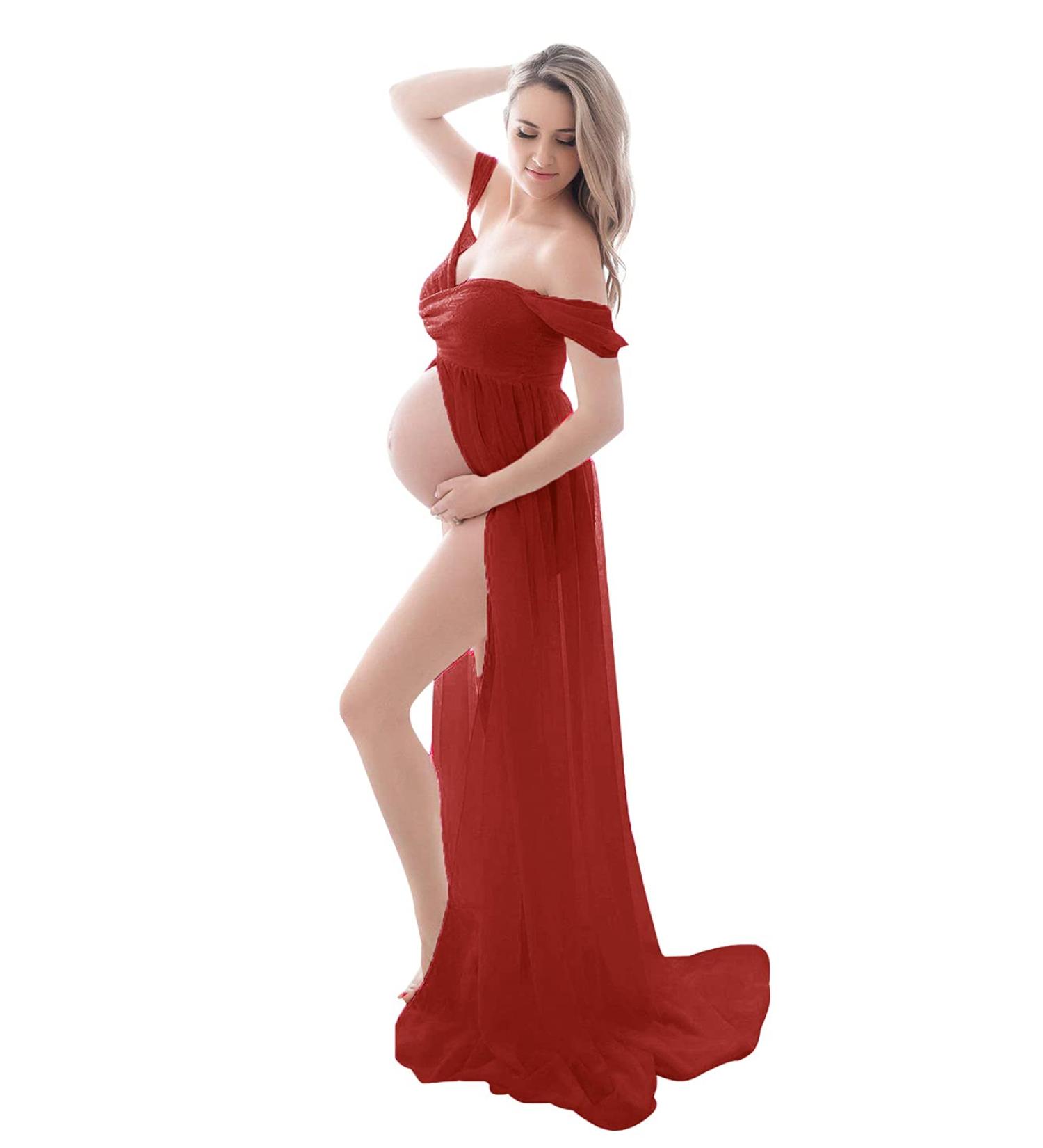 Maeau Maternity Photography Props Dress for Women - Elegant Red Wedding Party Ladies Dresses - Buy Online on GoSupps.com