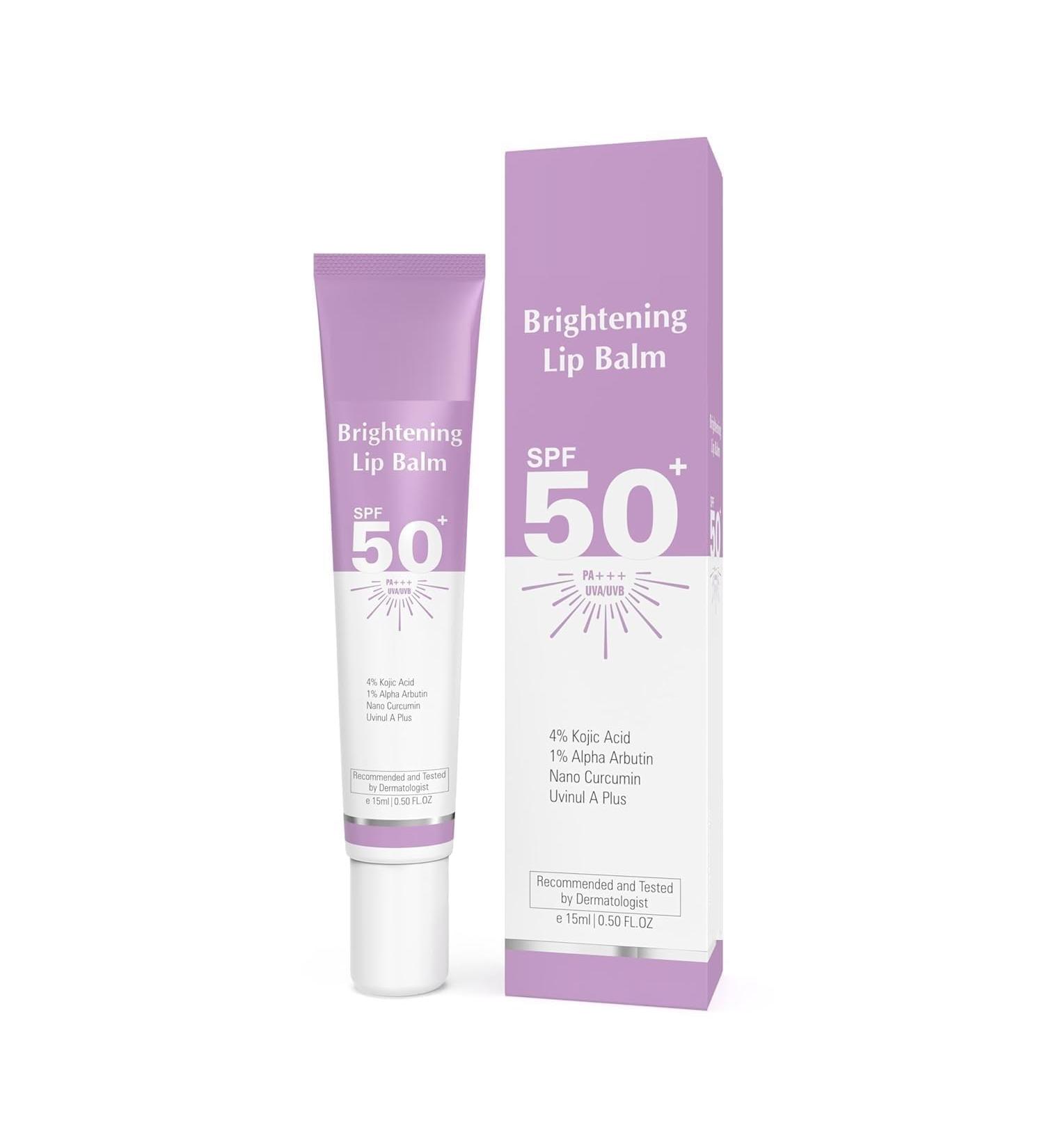 Brightening Lip Balm With SPF 50 PA+++ for Pigmented & Dry Lips | 4% Kojic Acid 2% Alpha Arbutin | Moisturizes Hydrates & Brightens Pigmented Lips | For Unisex - 15Ml Purple - Buy Online on GoSupps.com