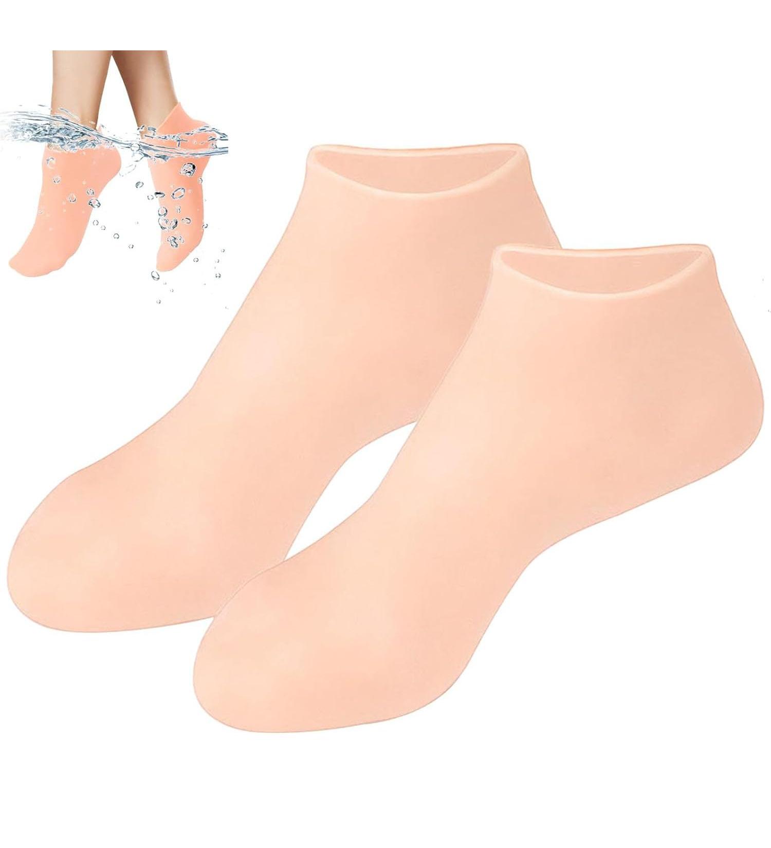 Silicone Moisture Socks for Dry Cracked Feet - Foot Care Spa Gel Socks for Women (Beige) - Buy Online on GoSupps.com