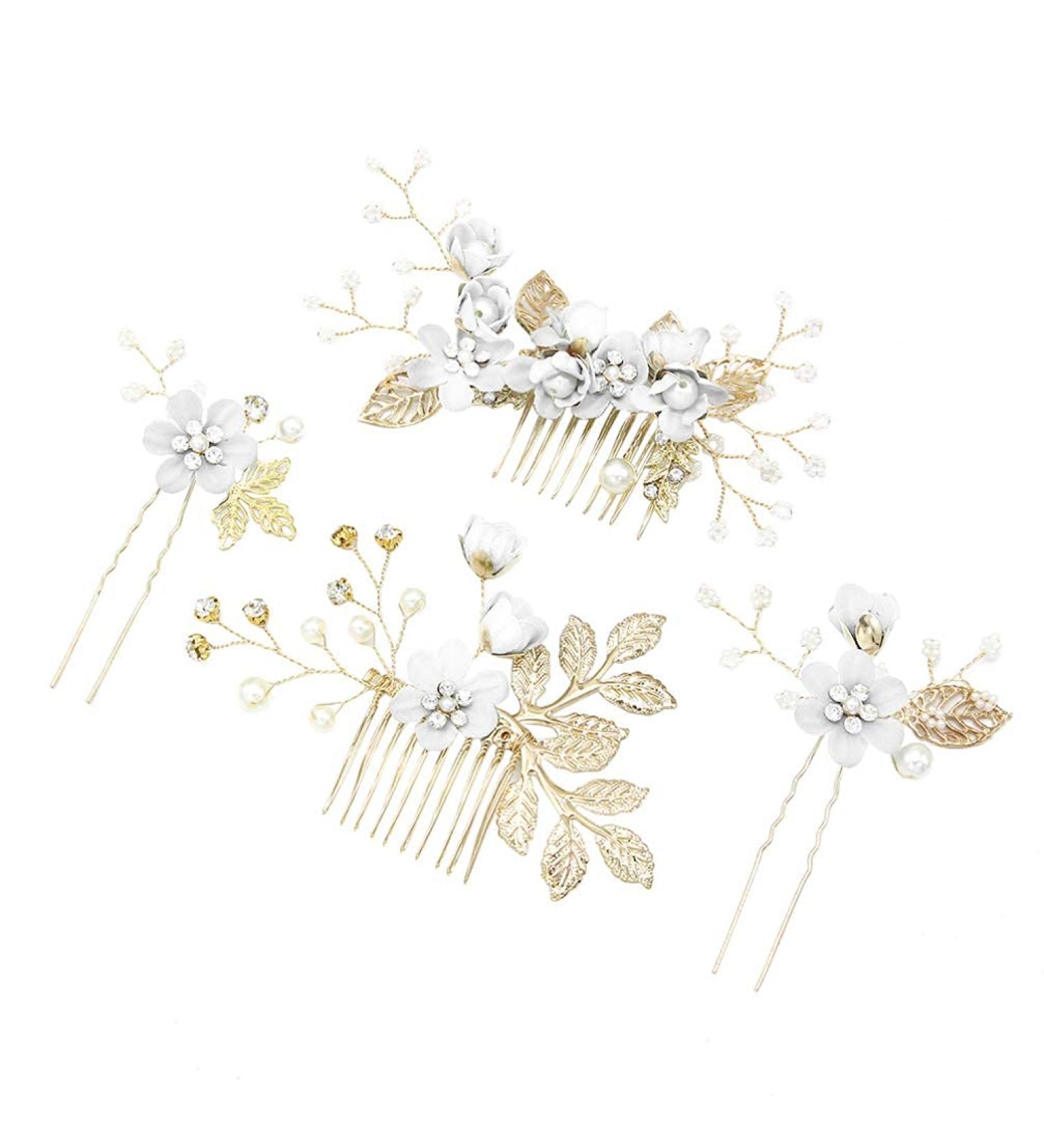 Gold Wedding Hair Comb | Pearl & Rhinestone Bridal Hair Accessories | Elegant Bridal Jewelry for Bride & Bridesmaid - Buy Online on GoSupps.com