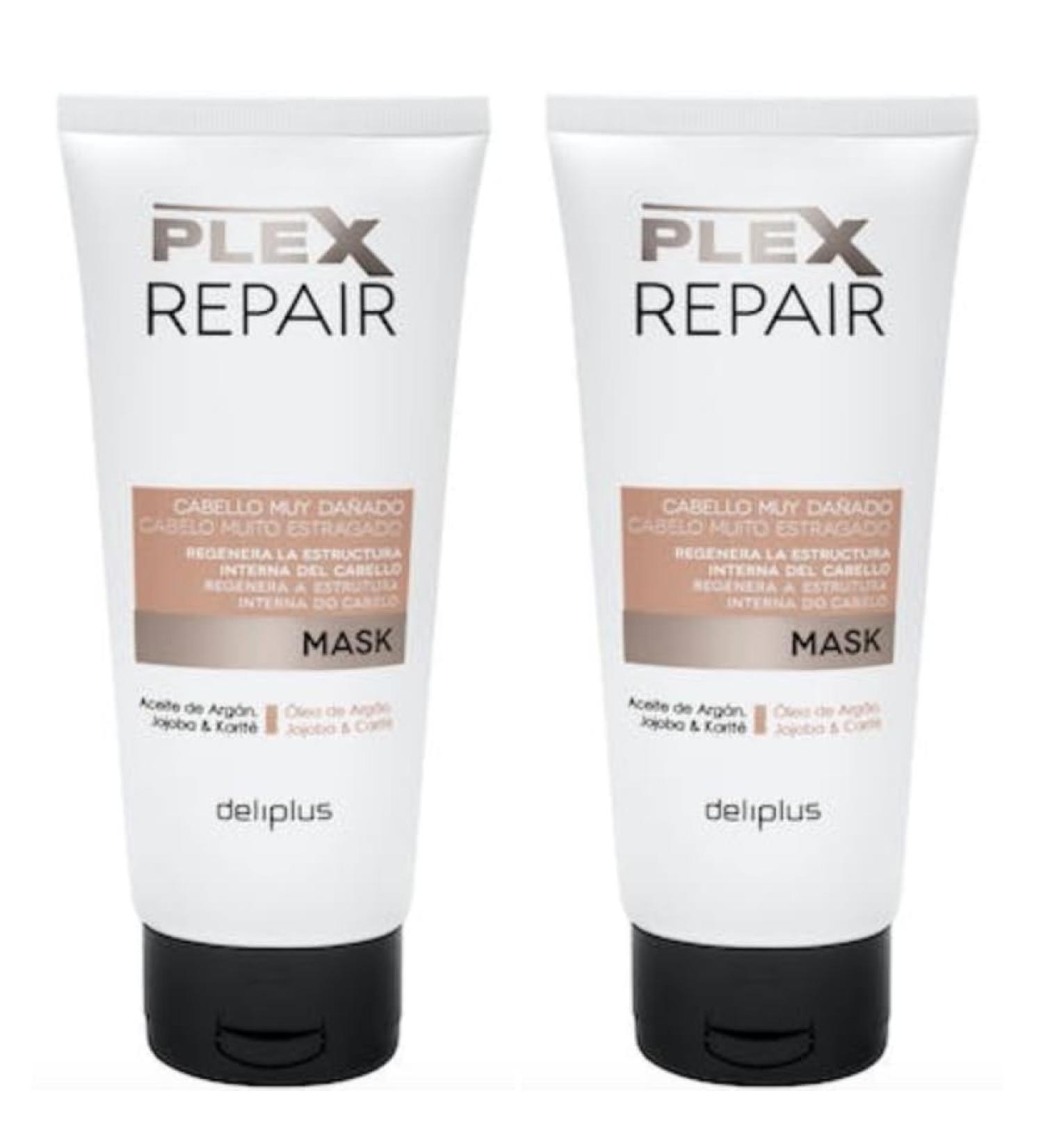 Lot de 2 masques Plex Repair pour cheveux tr s ab m s l'huile d'argan jojoba et karit 200 ml. Lot de 2 x 200 ml. Deliplus