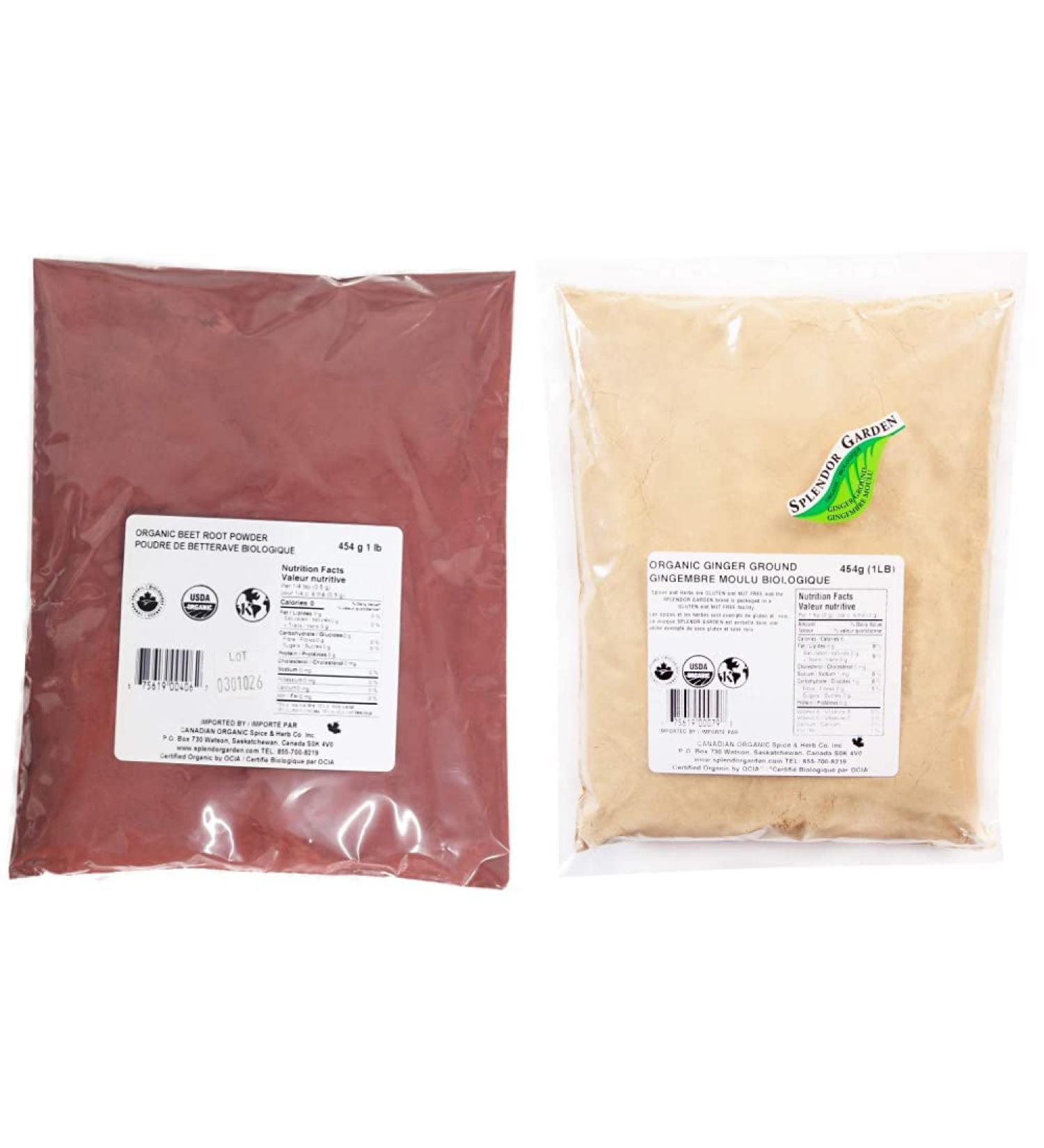 Splendor Garden Organic Beet Root Powder - 454 g & Organic Ginger Ground 454.0 Gram Organic Beet Root Powder + Ginger Ground - Buy Online on GoSupps.com