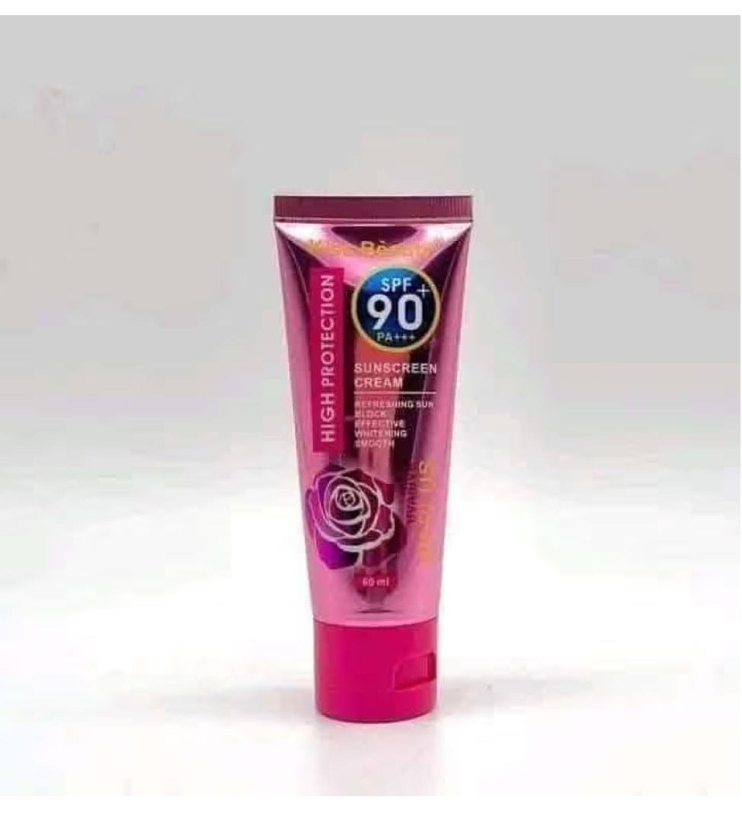 High Protection Whitening Sunscreen Cream with SPF 90 PA+++ Pink Rose Design Refreshing Sun Block 60ml