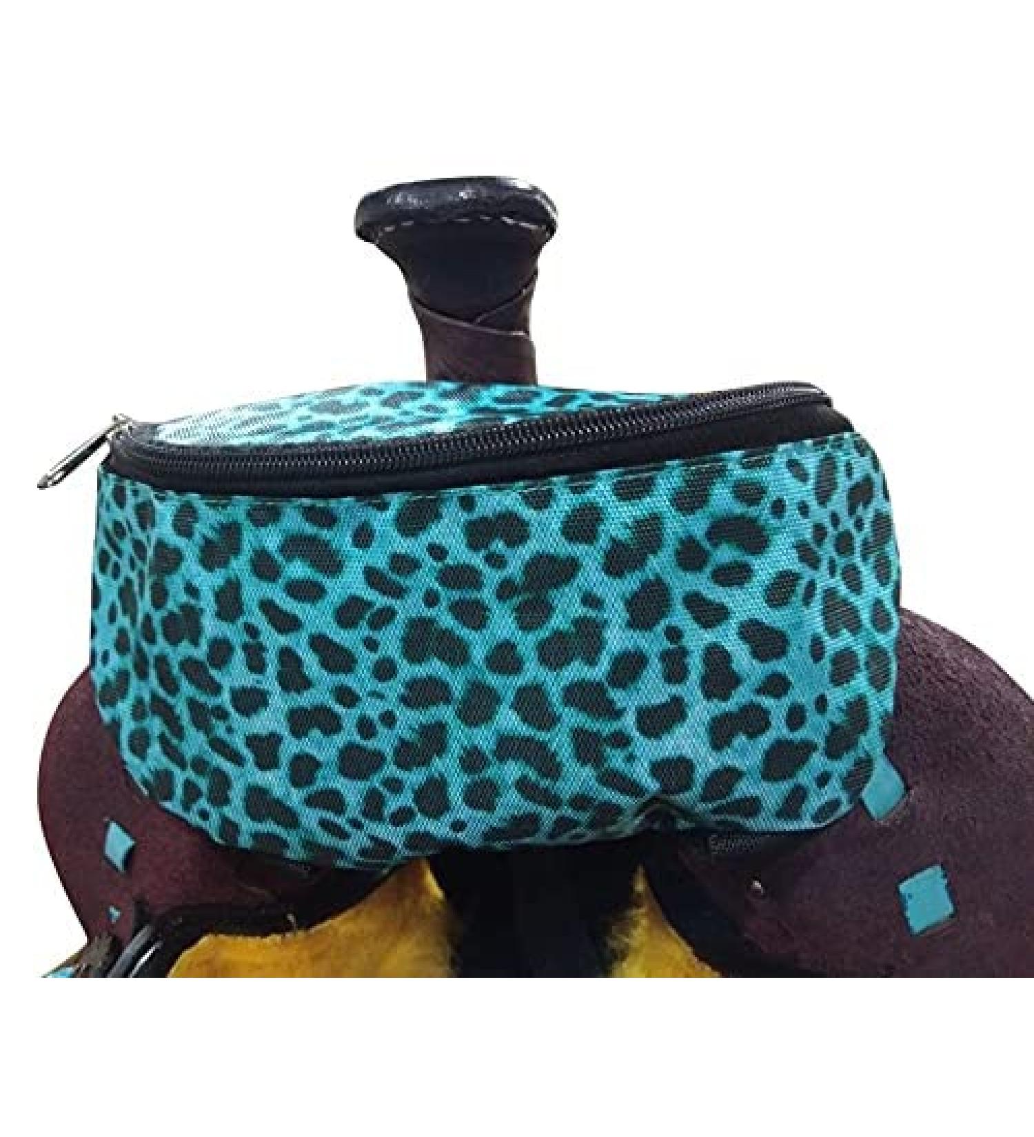 Showman Teal Cheetah Print Insulated Nylon Saddle Pouch