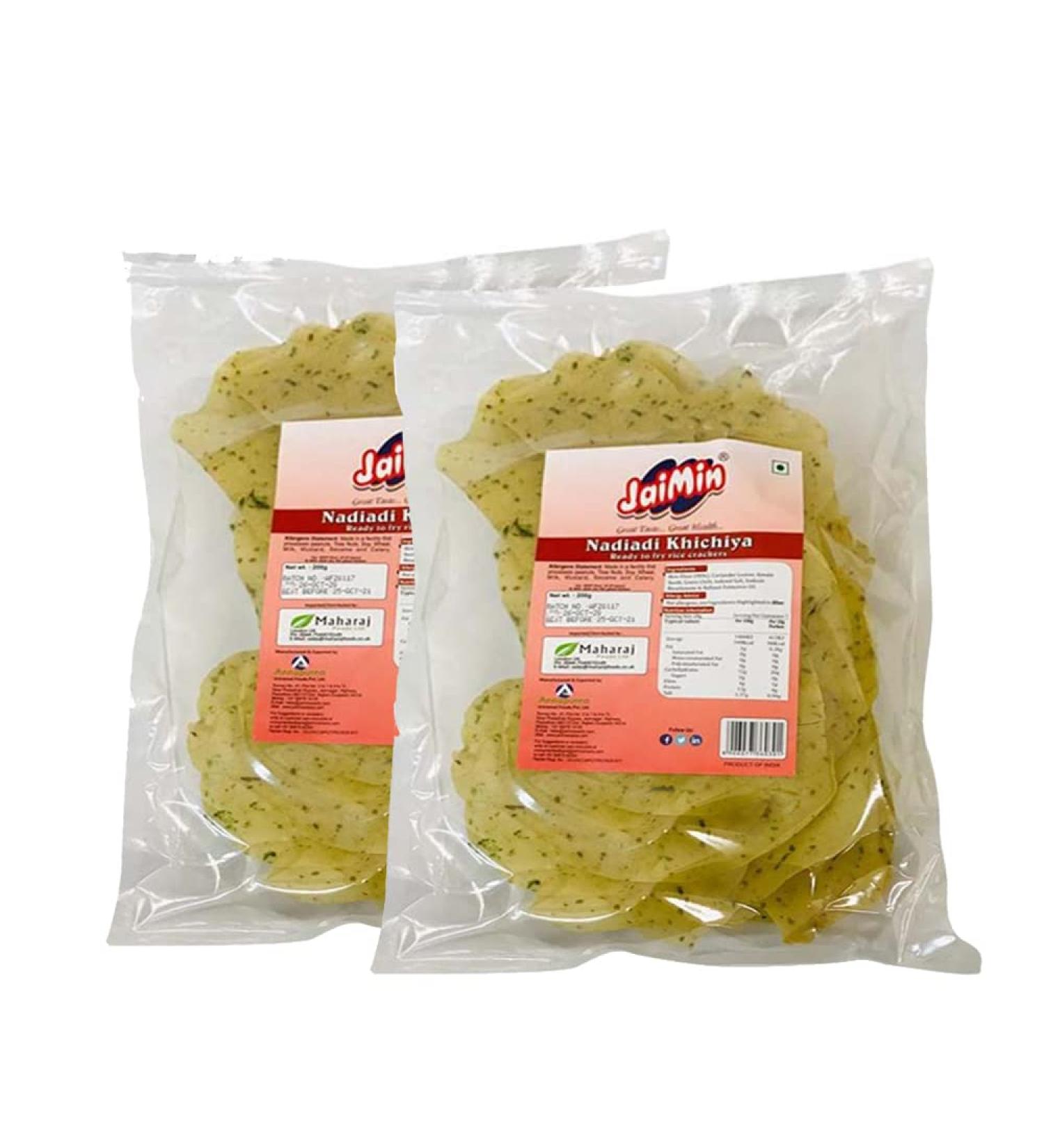 Jaimin Nadiadi Khichiya | 200G |Rice Khichiya Papad | Ready To Cook |Papad Fryums | Crunchy | Ready to Fry Indian Snacks |Indian Origin (Pack of 2) Nadiadi 2Pack