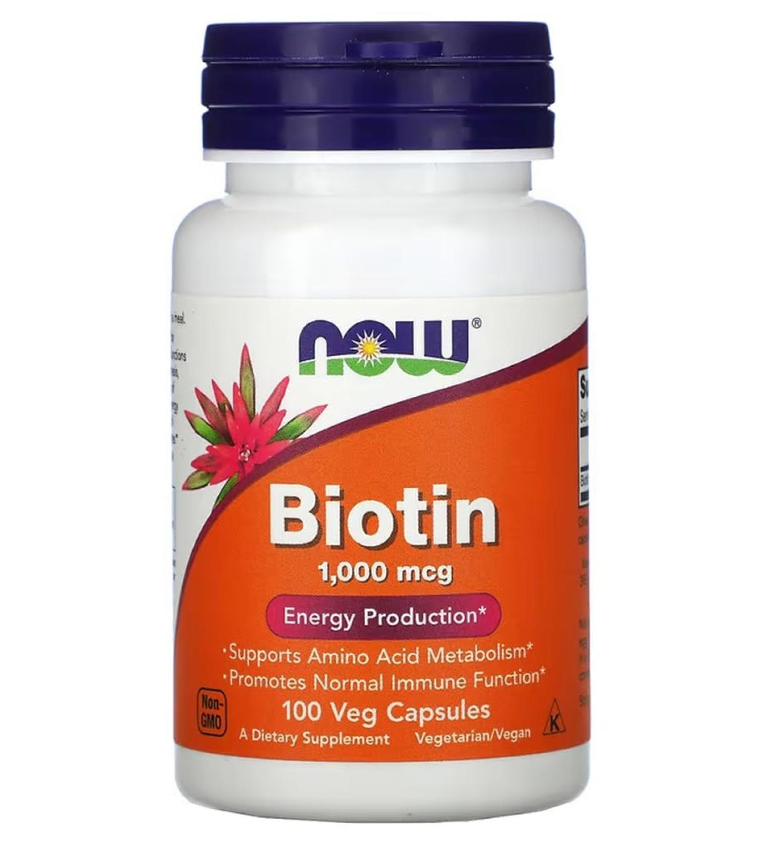 Now Foods - Biotin 1000mcg | Support for Skin Hair & Nail Health - 100 Vegetarian Capsules - Buy Online on GoSupps.com
