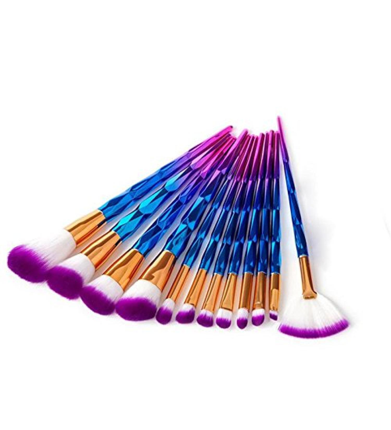 13Pcs Diamond Makeup Brush Set Glitter Big Fish Tail Foundation Brushes Beauty One Size Purple