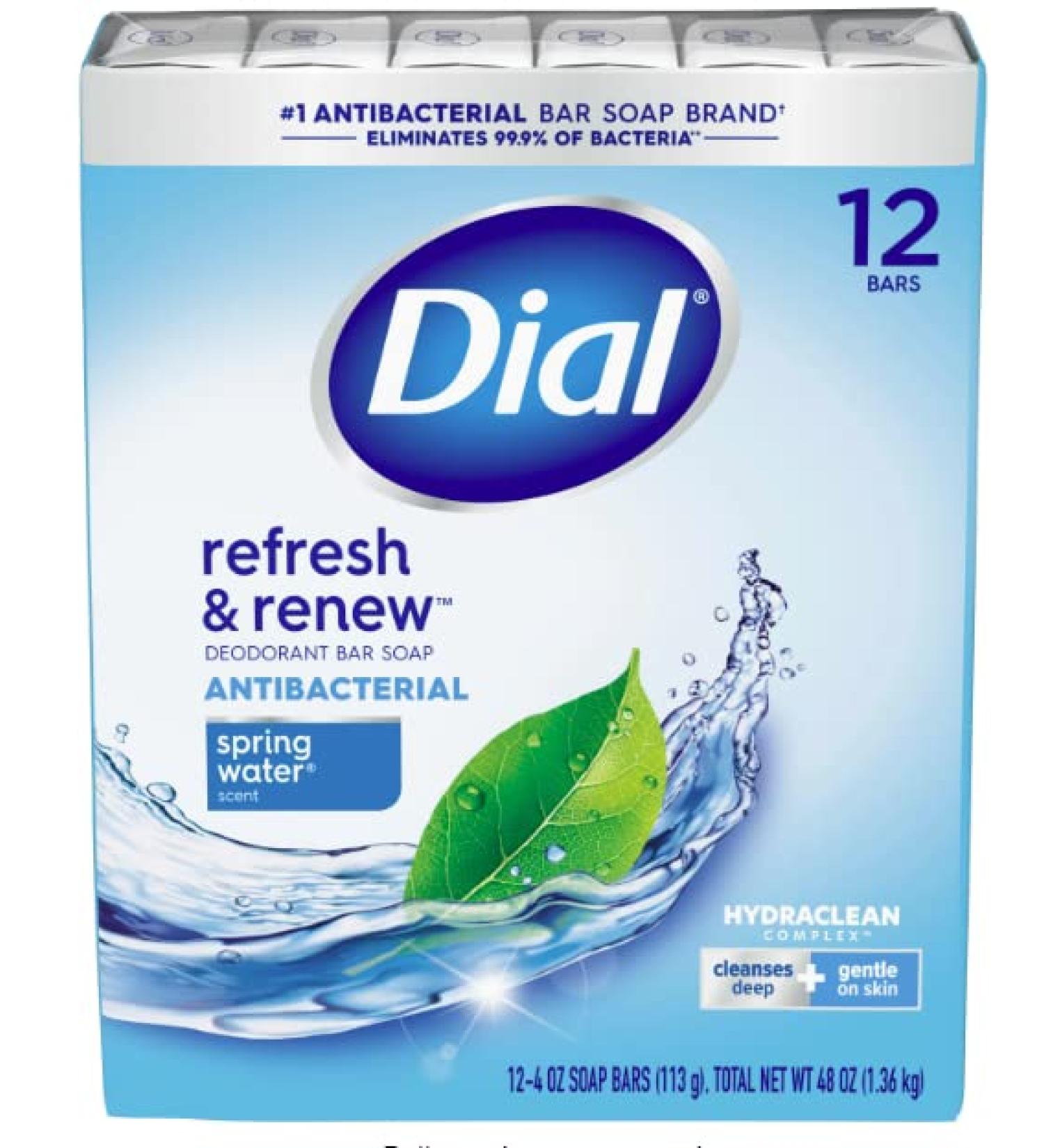 Dial Spring Water Antibacterial Soap Bar 12 Count