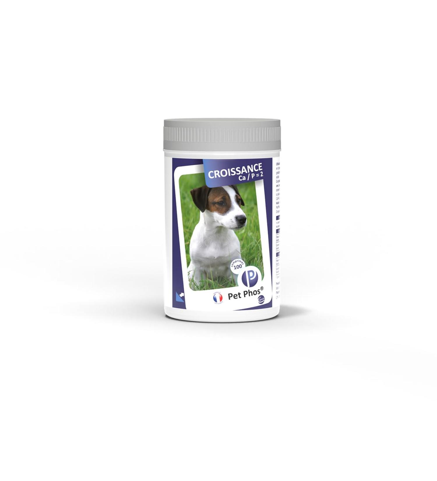 Pet-Phos Canin Growth Ca/P 2 - 1 box of 100 tablets growth supplement - Buy Online on GoSupps.com