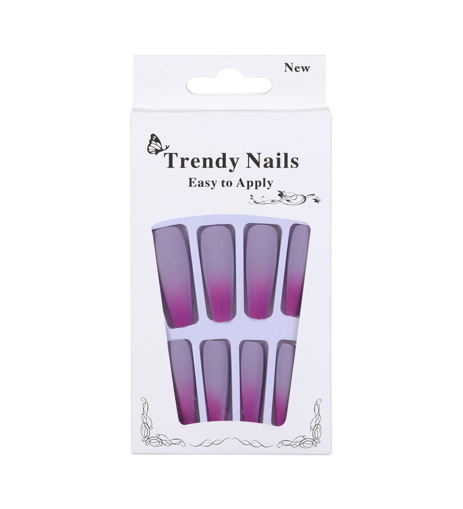 Beauty Artificial Full Cover Ballerina T-shaped Colorful Fake Nail Gradient False Nails Purple Matte - Buy Online on GoSupps.com