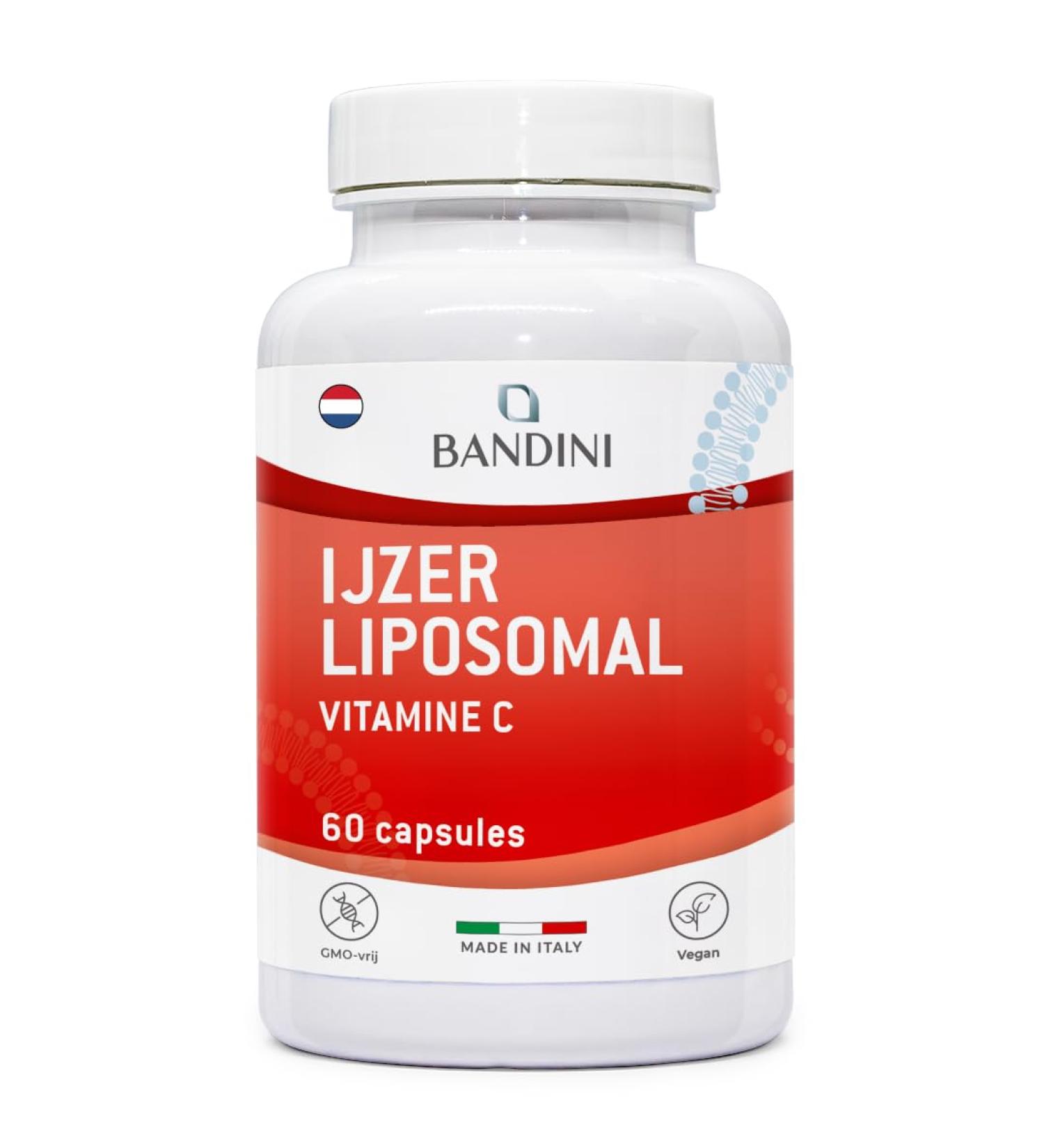Bandini Liposomal Iron Complex 30 mg with vitamin C folic acid B12 B6 and A High bioavailability against fatigue and exhaustion 60 capsules - Buy Online on GoSupps.com