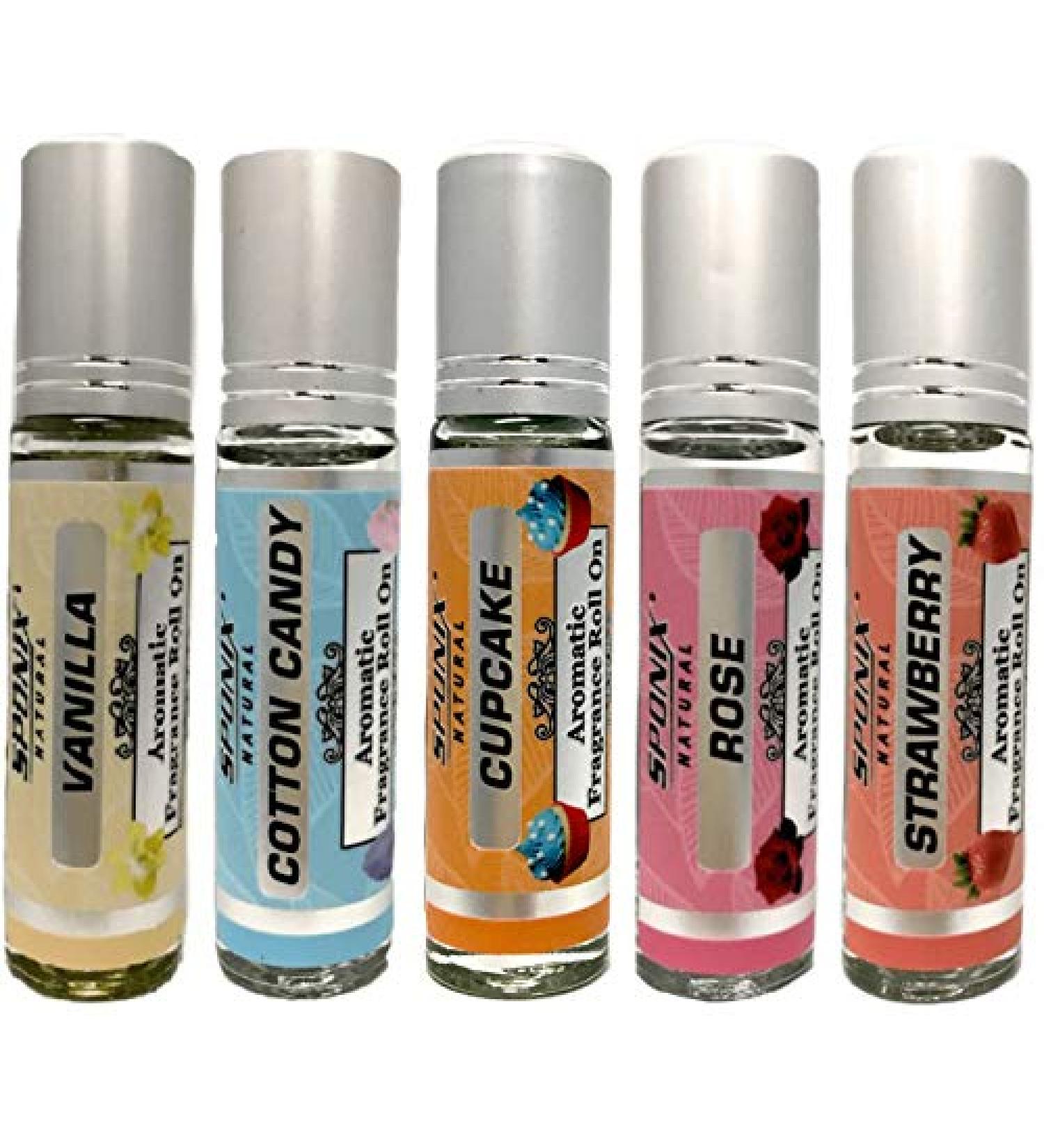 Best Fragrance Oil Roll On Gift Set Vanilla Cotton Candy Cupcake Rose and Strawberry 10 mL Each by Sponix