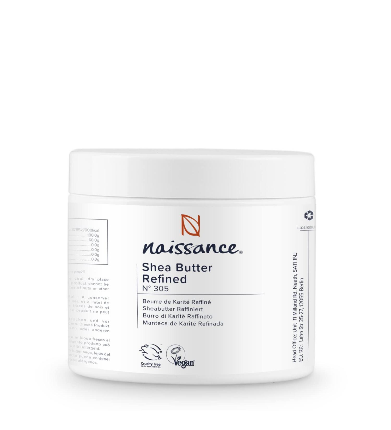 Naissance Shea Butter 250g - Refined White Vegan Cream for Face Hair Skin & Body | Ideal Soap Base & Lip Balm - Buy Online on GoSupps.com