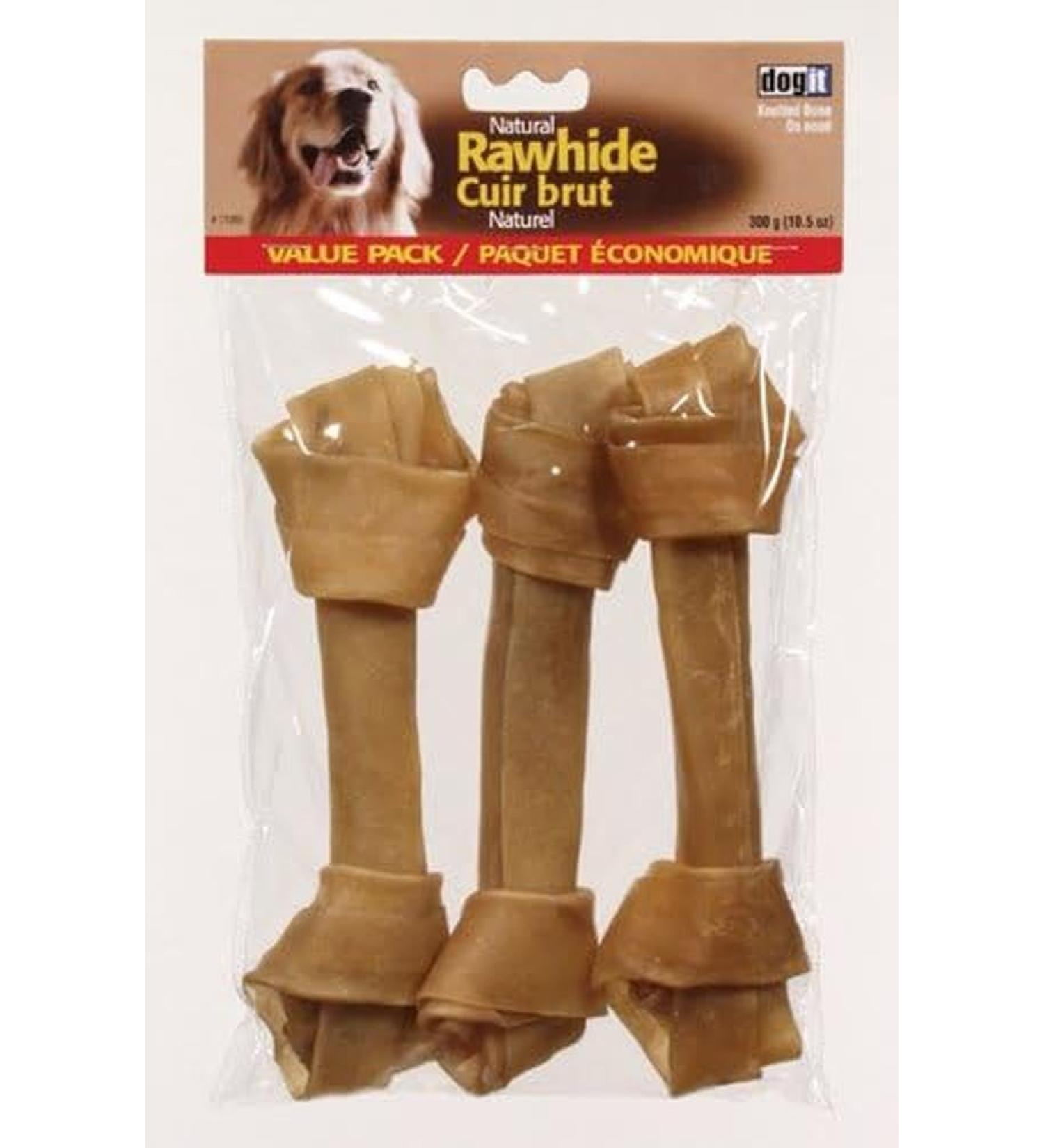 Dogit Rawhide Knotted Bone Large 20-23cm 8-9-Inch 300gm 10.6-Ounce 3-Pack
