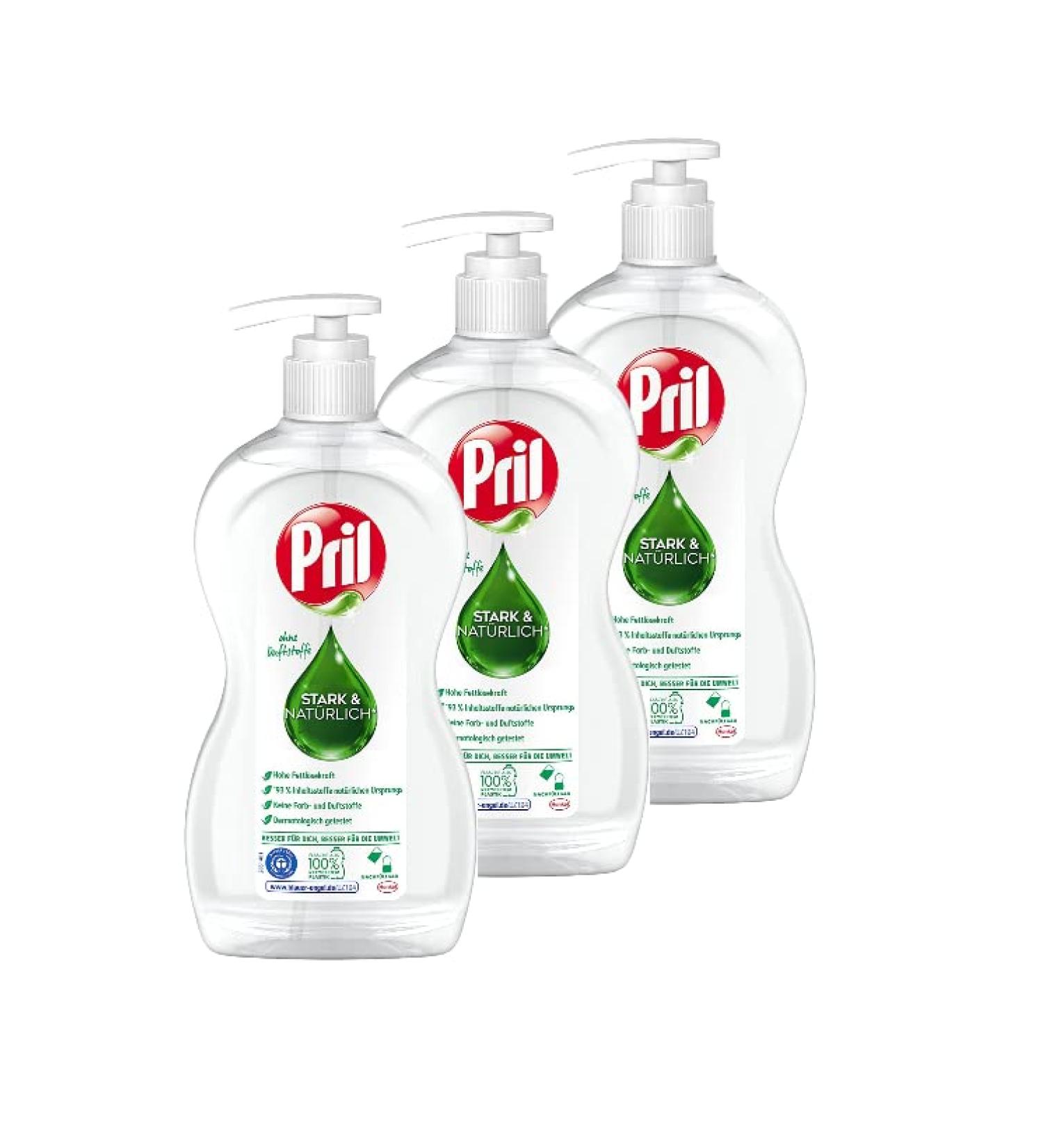 Buy Pril Fragrance-Free Dishwashing Detergent (3 x 420 ml) - Powerful Fat Removal Sensitive Formula Eco-Friendly Refillable Bags - Buy Online on GoSupps.com