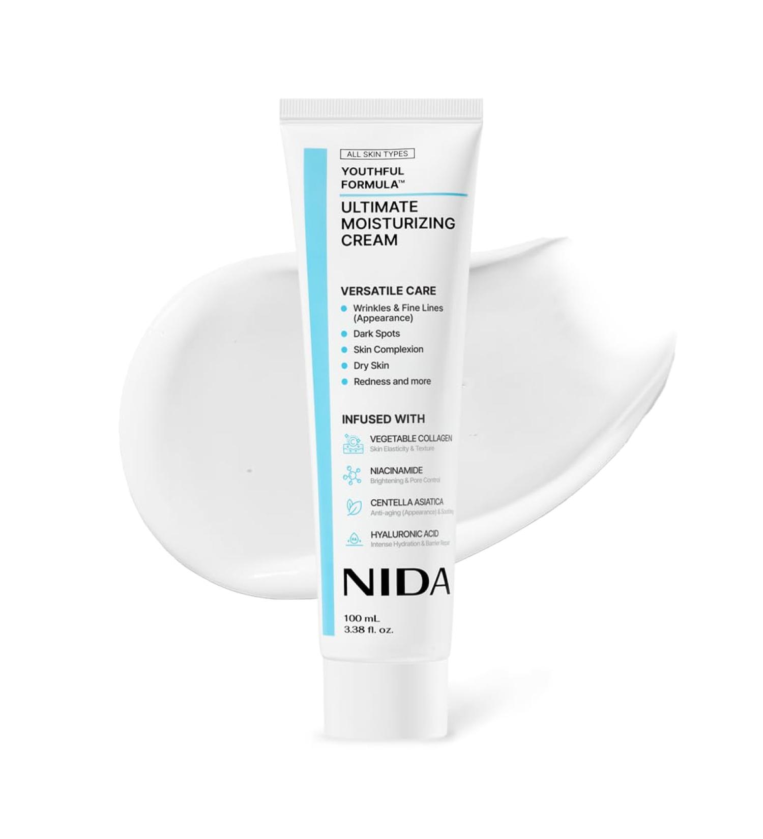 NIDA Youthful Formula Ultimate Moisturizing Cream | Centella Asiatica Niacinamide Hyaluronic Acid Collagen | Wrinkles Fine Lines Dark Spots Dry Skin Redness | 3.38 fl. oz. 100ml (New Formula) Updated Formula - Buy Online on GoSupps.com