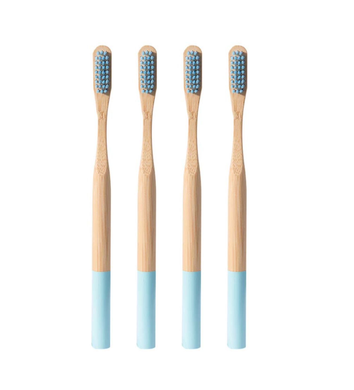 SUPVOX 4pcs Long Handle Bamboo Soft Toothbrush Set for Deep Oral Cavity Cleaning - Sky Blue - Buy Online on GoSupps.com