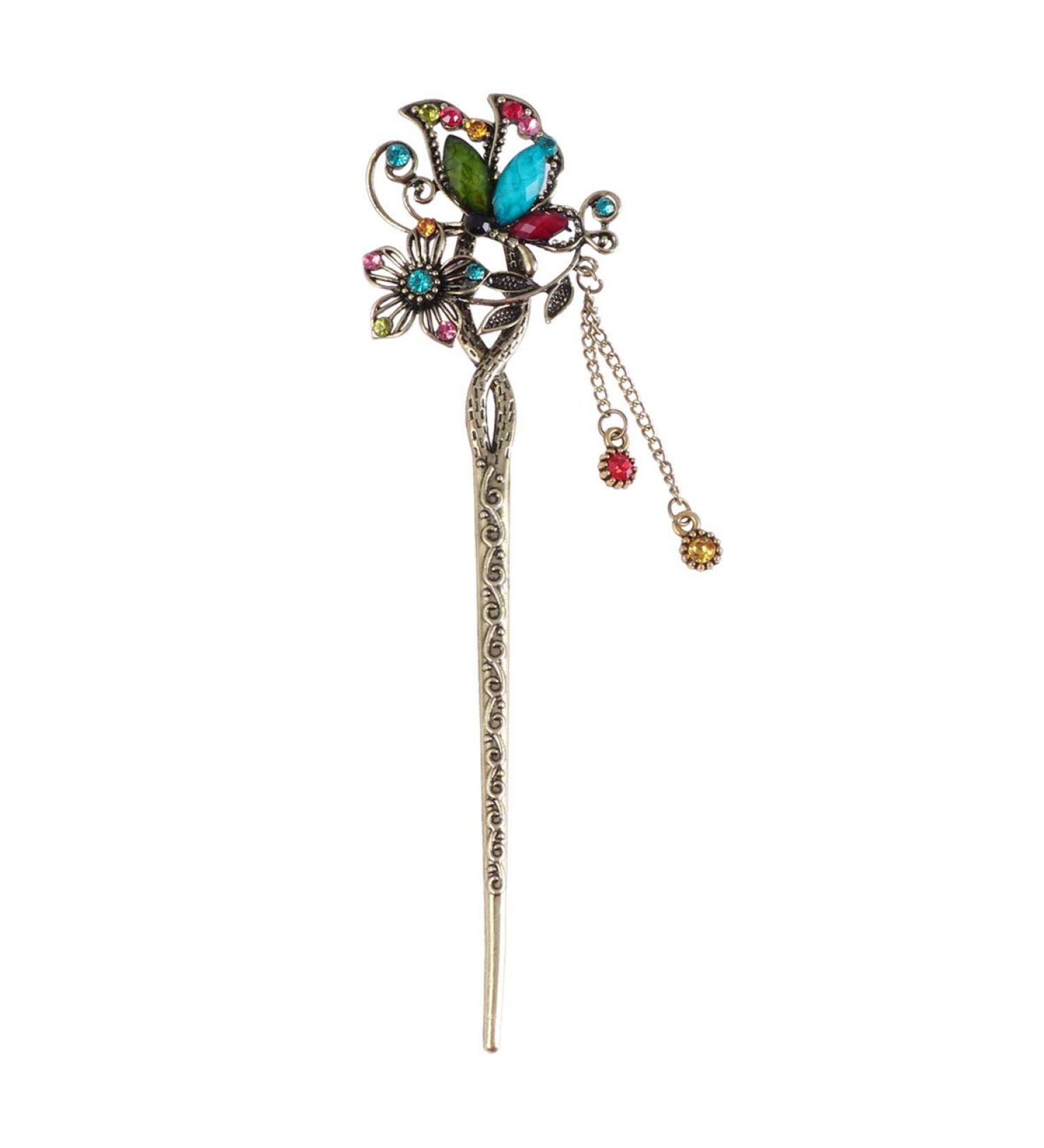 Lurrose Butterfly Hairpin with Tassel & Rhinestone - Chinese Hair Sticks for Women & Girls | Colorful & Elegant Hair Accessories | International Shipping Available - Buy Online on GoSupps.com