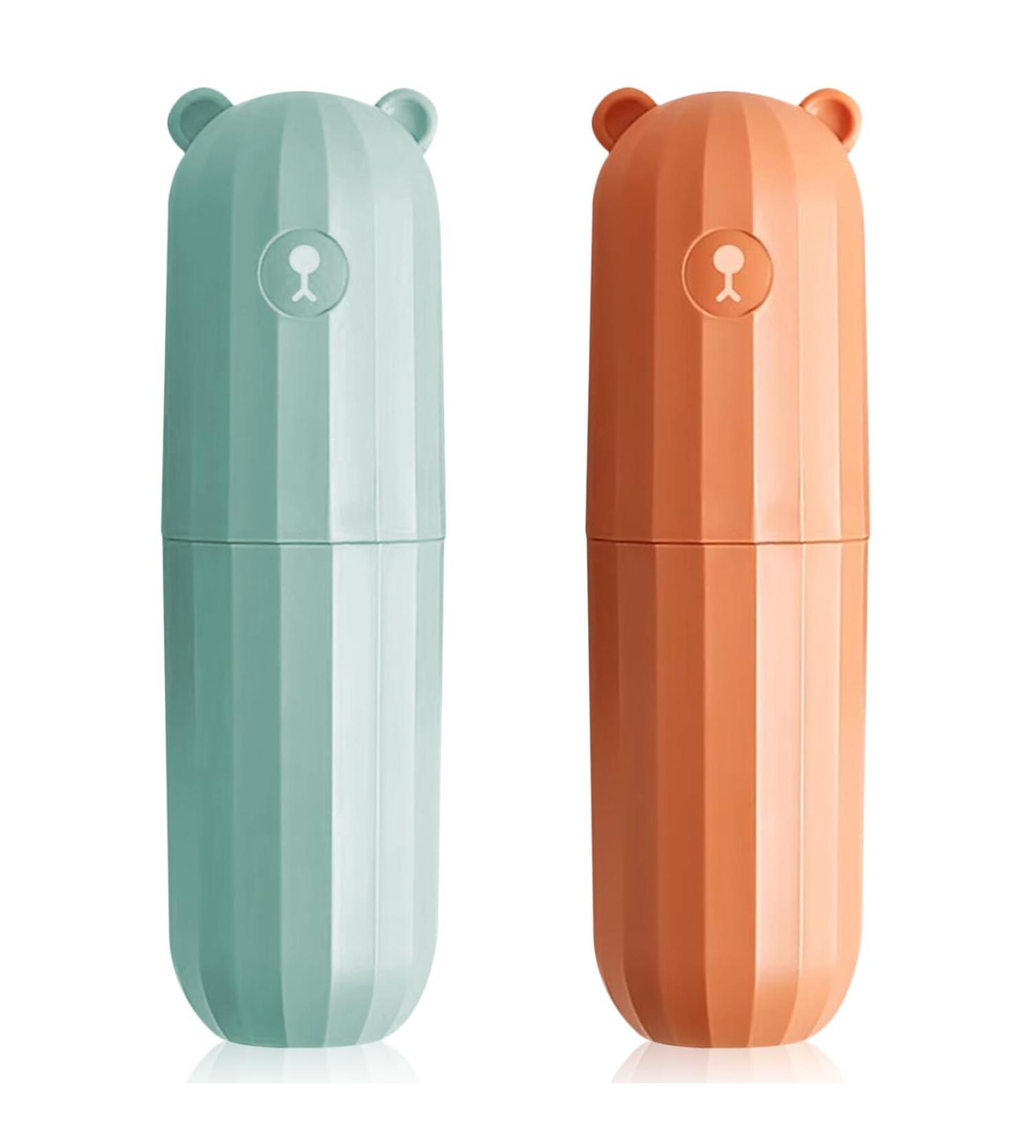 Jadin Children's Travel Toothbrush Set - 2 Portable Toothbrushes & Storage Case in Orange & Green | Ideal for Home Travel Camping & Business Trips - Buy Online on GoSupps.com