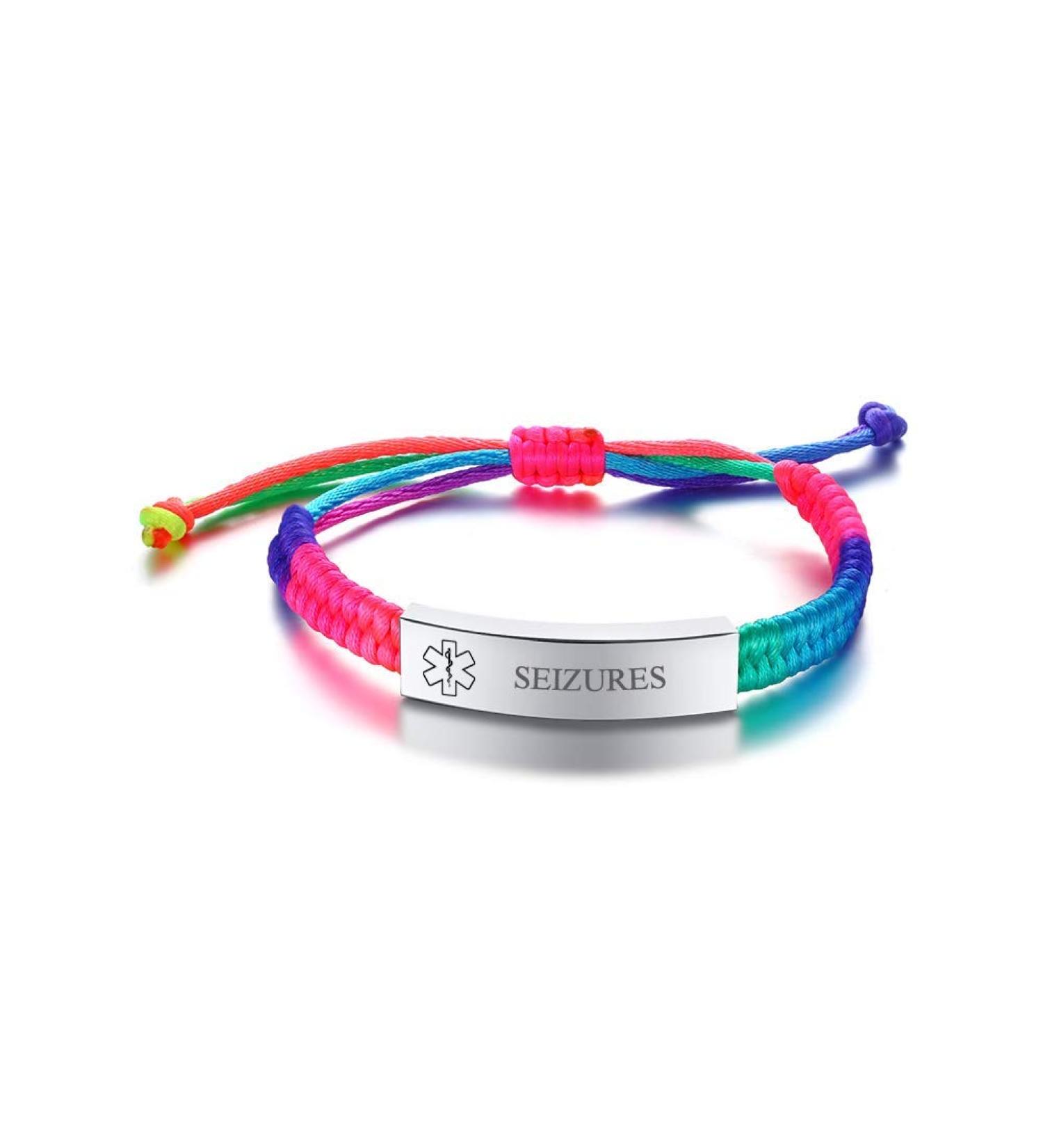 VNOX Custom Engraved Braided Rope Medical Alert ID Bracelet - Seizures - 10mm - 4-9 Inches - Buy Online on GoSupps.com