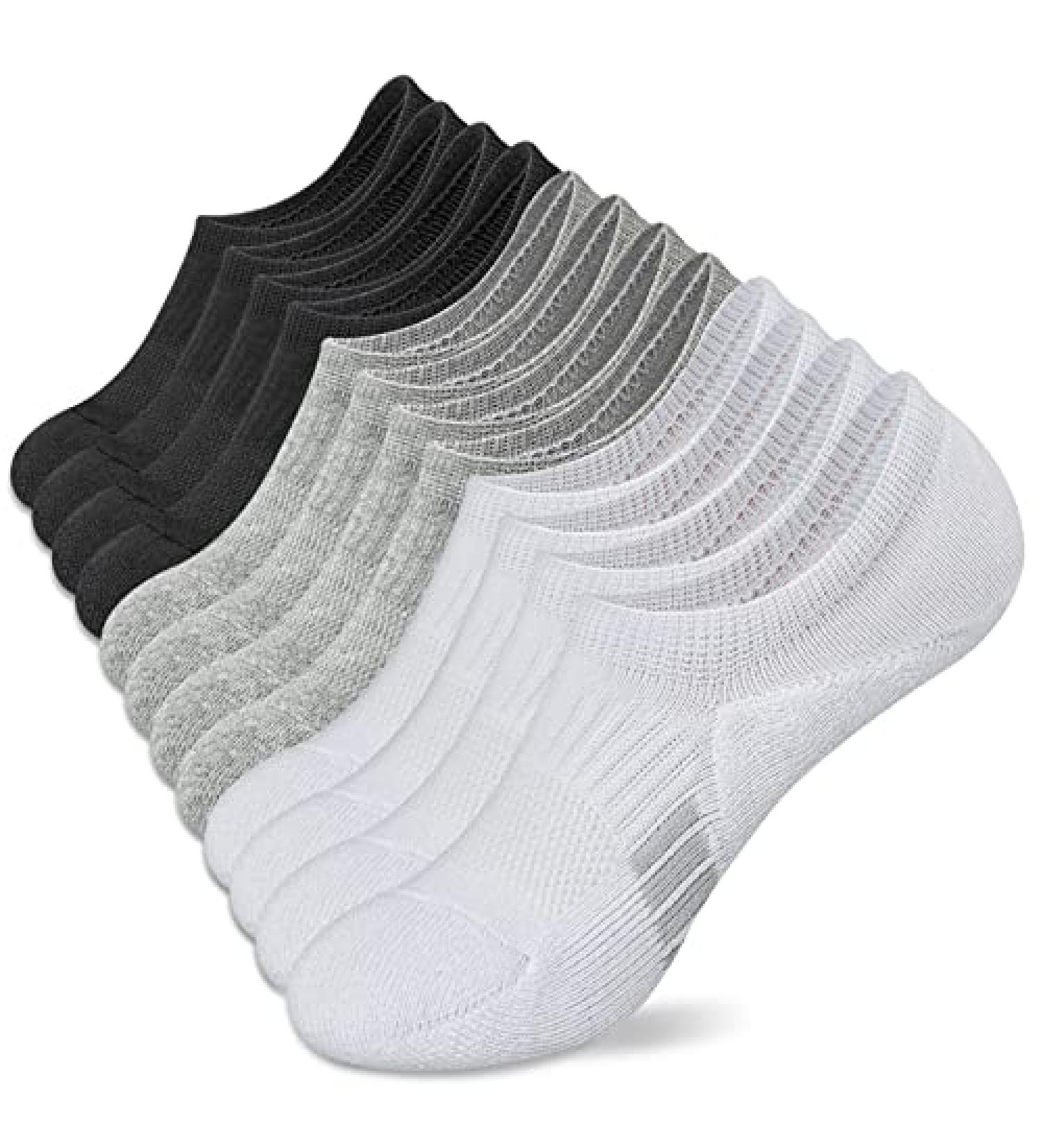 Amutost Women's Athletic No Show Socks 5-6 Pairs 8-10 Grey White Black - Cushioned Ankle Footies Low Cut Socks - Buy Online on GoSupps.com