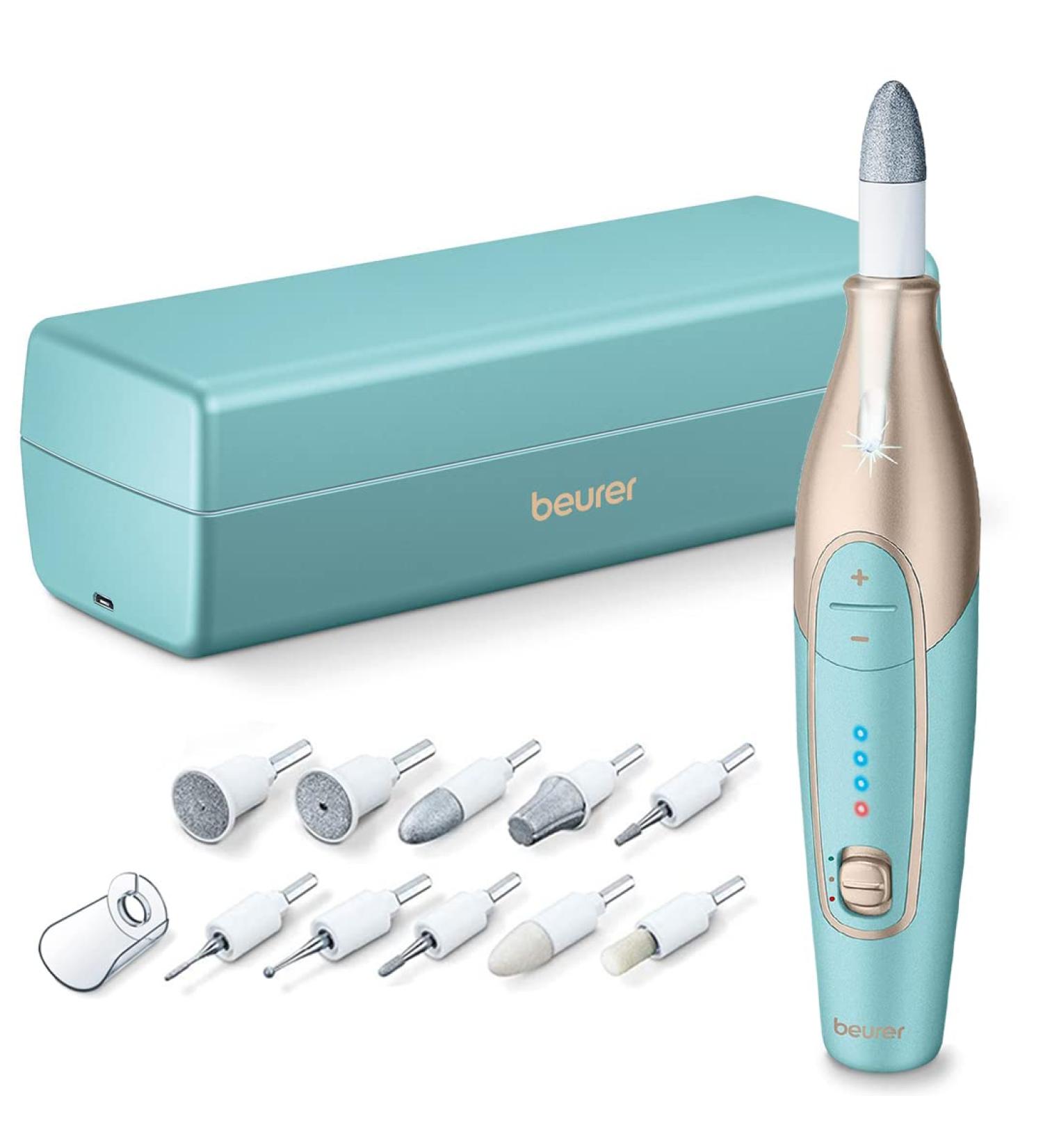 Beurer MP84 Professional Manicure & Pedicure Nail Drill Kit - Cordless Electric File with LED Light, Adjustable Speeds, 14 Attachments in Storage Case - Buy Online on GoSupps.com