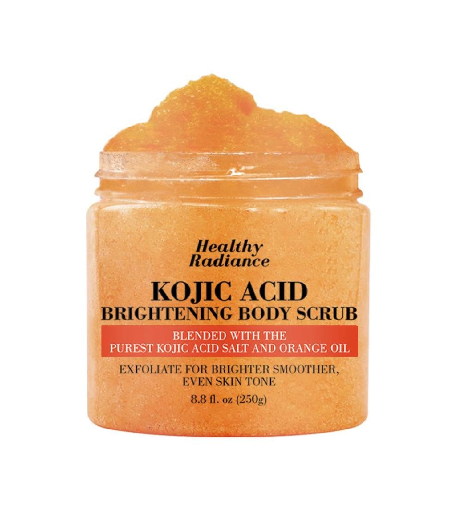 Kojic Acid Body Scrub - With Pure Kojic and Orange Oil | Natural Exfoliating Salt Body & Face Scrub-With Dead Sea Salt | Glycerin Grapeseed/Jojoba Oil- Brightens and Softens Skin 8.8 oz - Buy Online on GoSupps.com