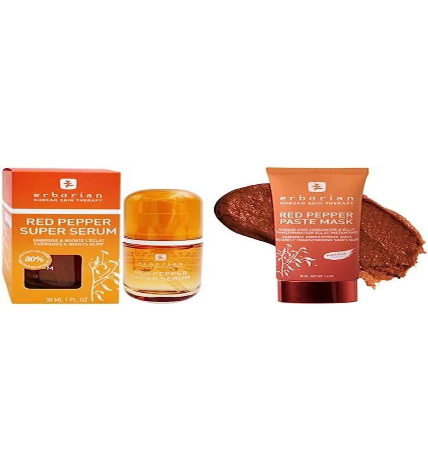 Erborian Ginseng Super Serum - Anti -Folder Serum - Korean care against fatigue with ginseng complex - smoothing & tightening soft skin - 30 ml duo super serum & face mask Red Pepper
