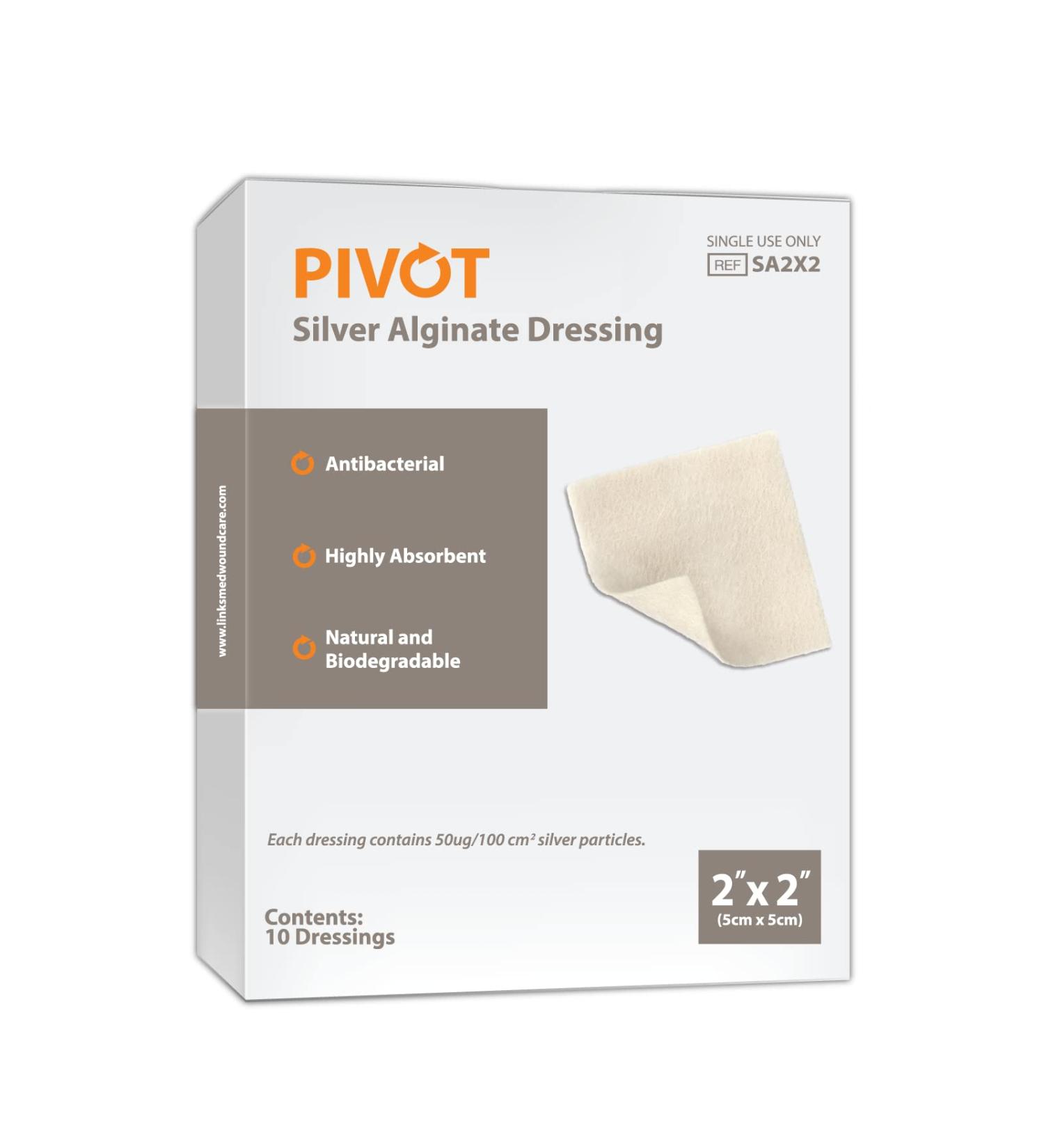Pivot Silver Alginate Wound Dressing - Natural 2x2 First Aid Dressings | Box of 10 for Effective Healing - Buy Online on GoSupps.com