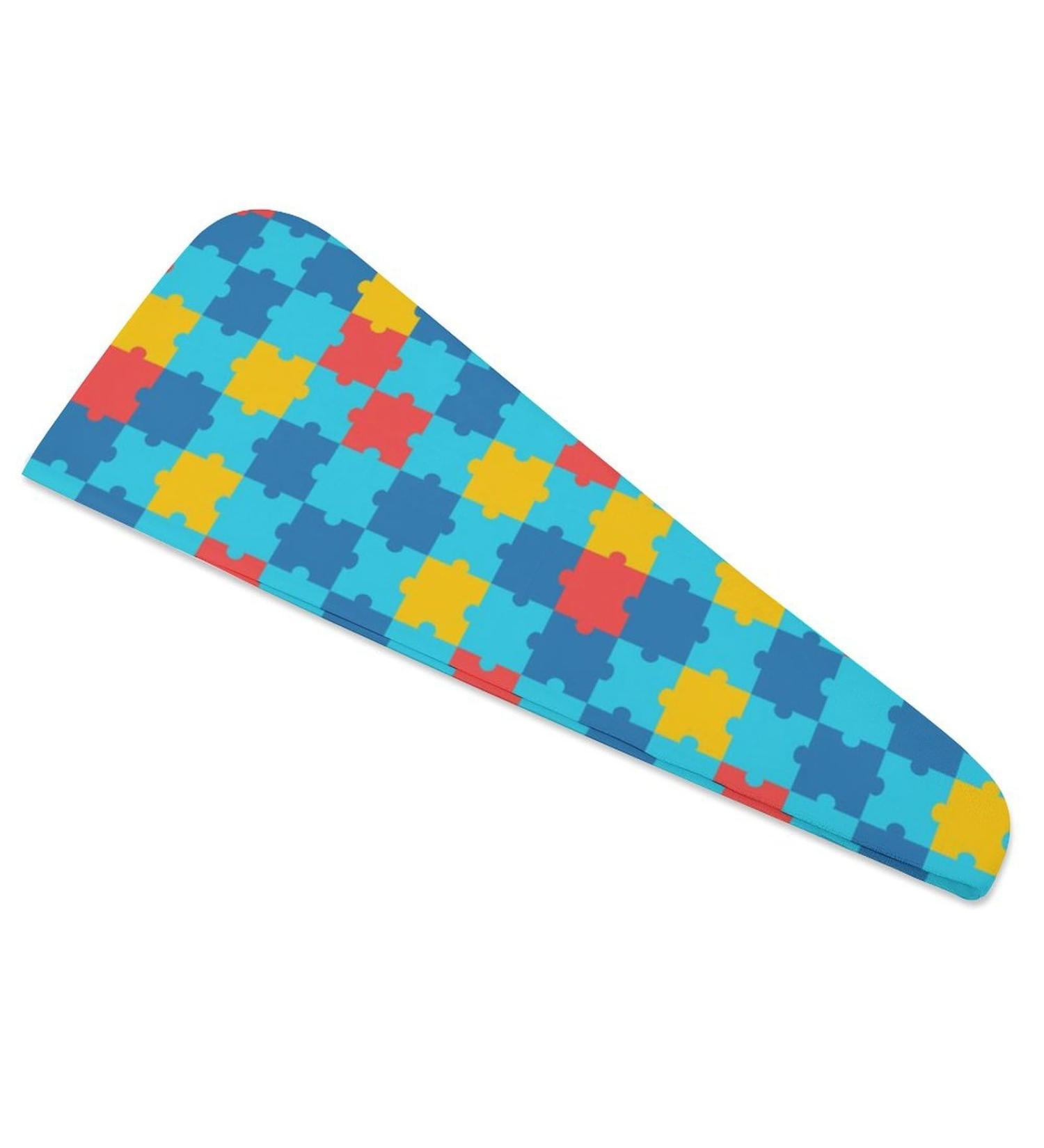 Autism Awareness Microfiber Hair Towel Wrap for Women - Super Absorbent 10x26 Inch Hair Turban with Button - Buy Online on GoSupps.com
