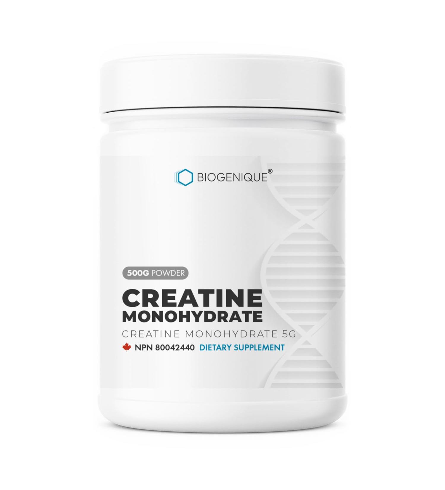 BIOGENIQUE Creatine Monohydrate Powder 500g - For Muscle Building Increased Strength Enhanced Energy and Improved Athletic Performance - Pharmaceutical grade Creatine Supplement 5000mg per Serving- Vegan Made in Canada - Buy Online on GoSupps.com