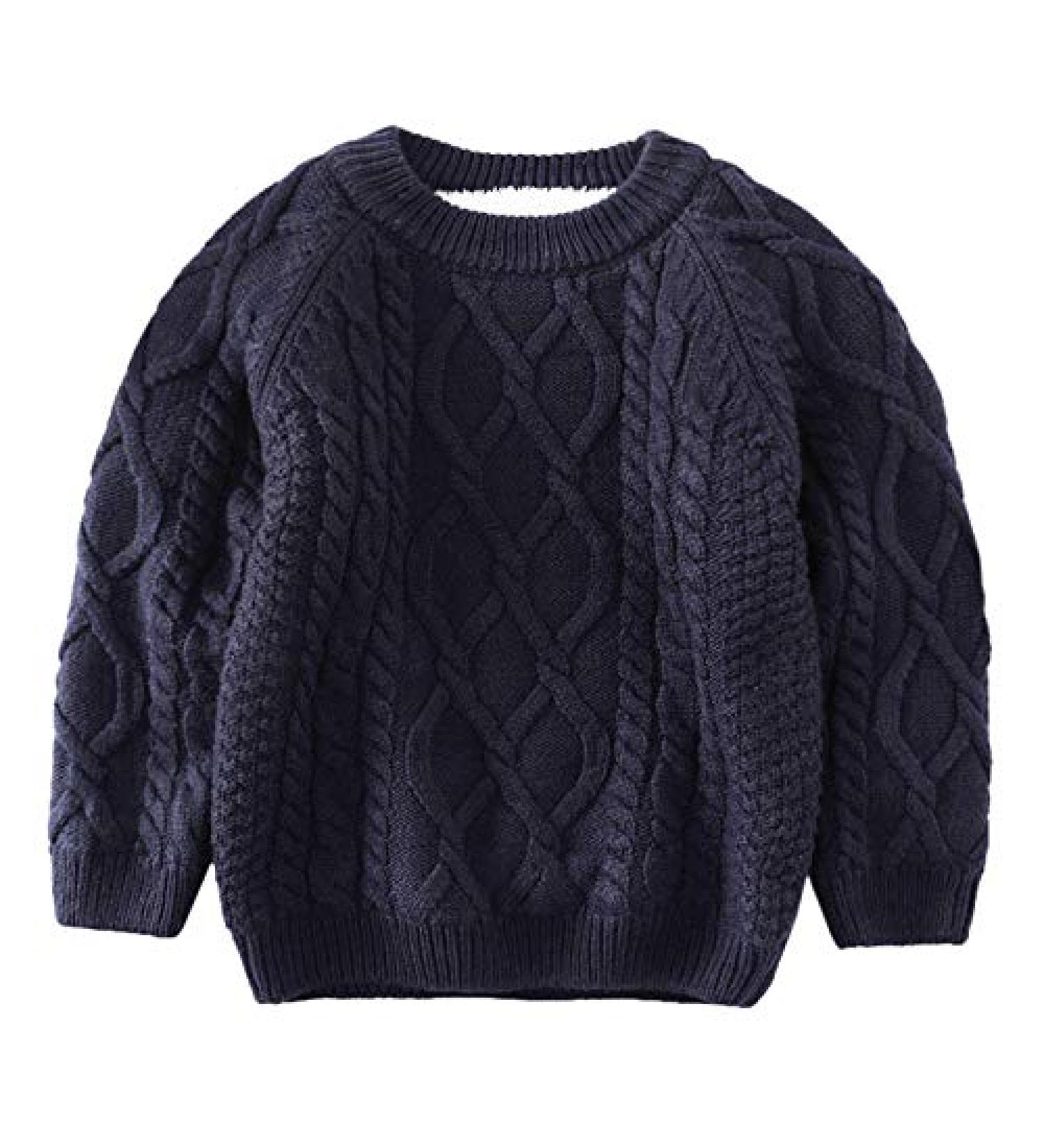 De feuilles Toddler Unisex Cable Knit Pullover Sweater | Warm Lining | Yellow/Navy Blue | 6-7 Years - Buy Online on GoSupps.com