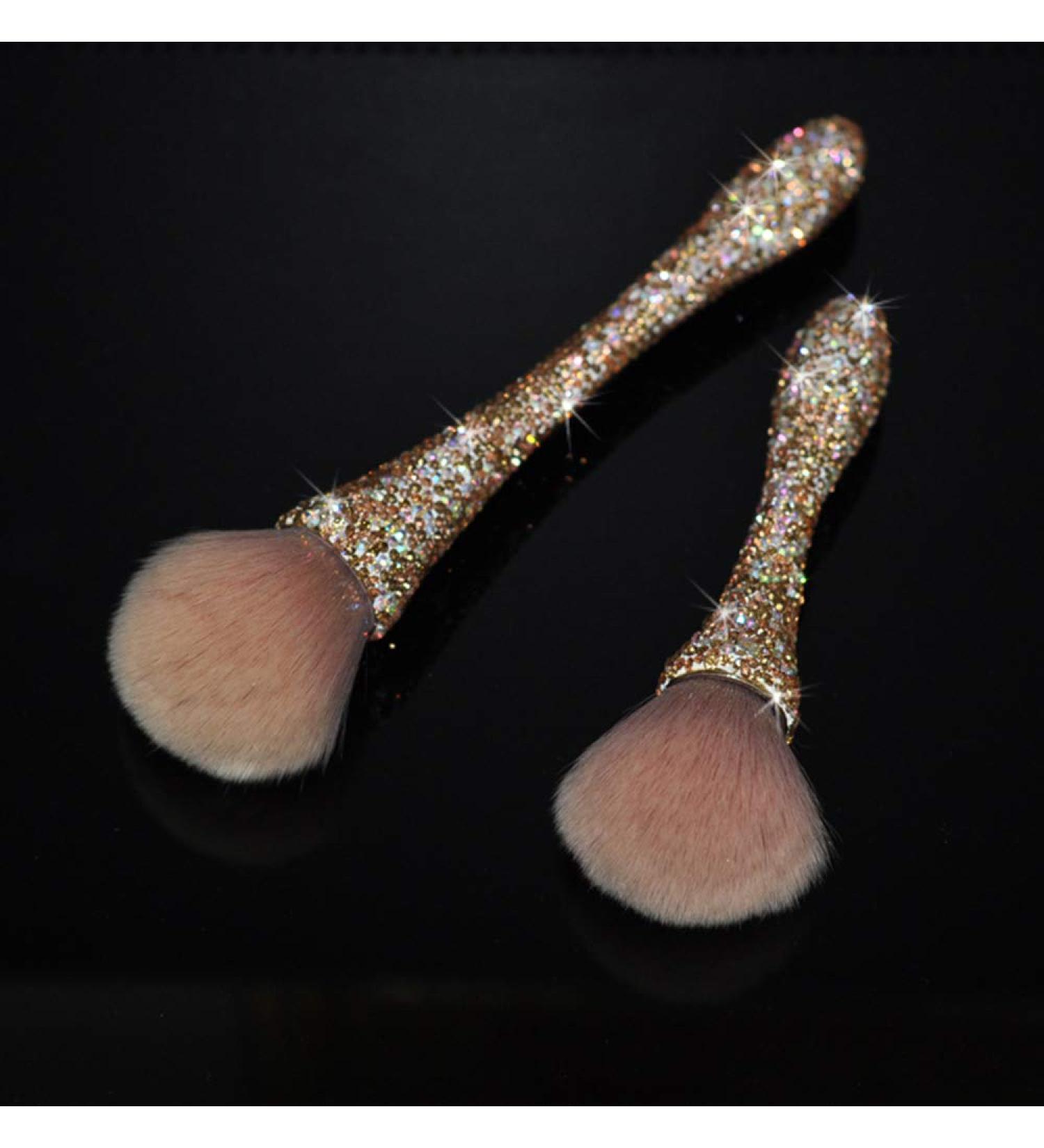 BlingChic Kabuki Face Brush - Synthetic Haired Round Powder Makeup Brush with Gold Bling Stones - Buy Online on GoSupps.com