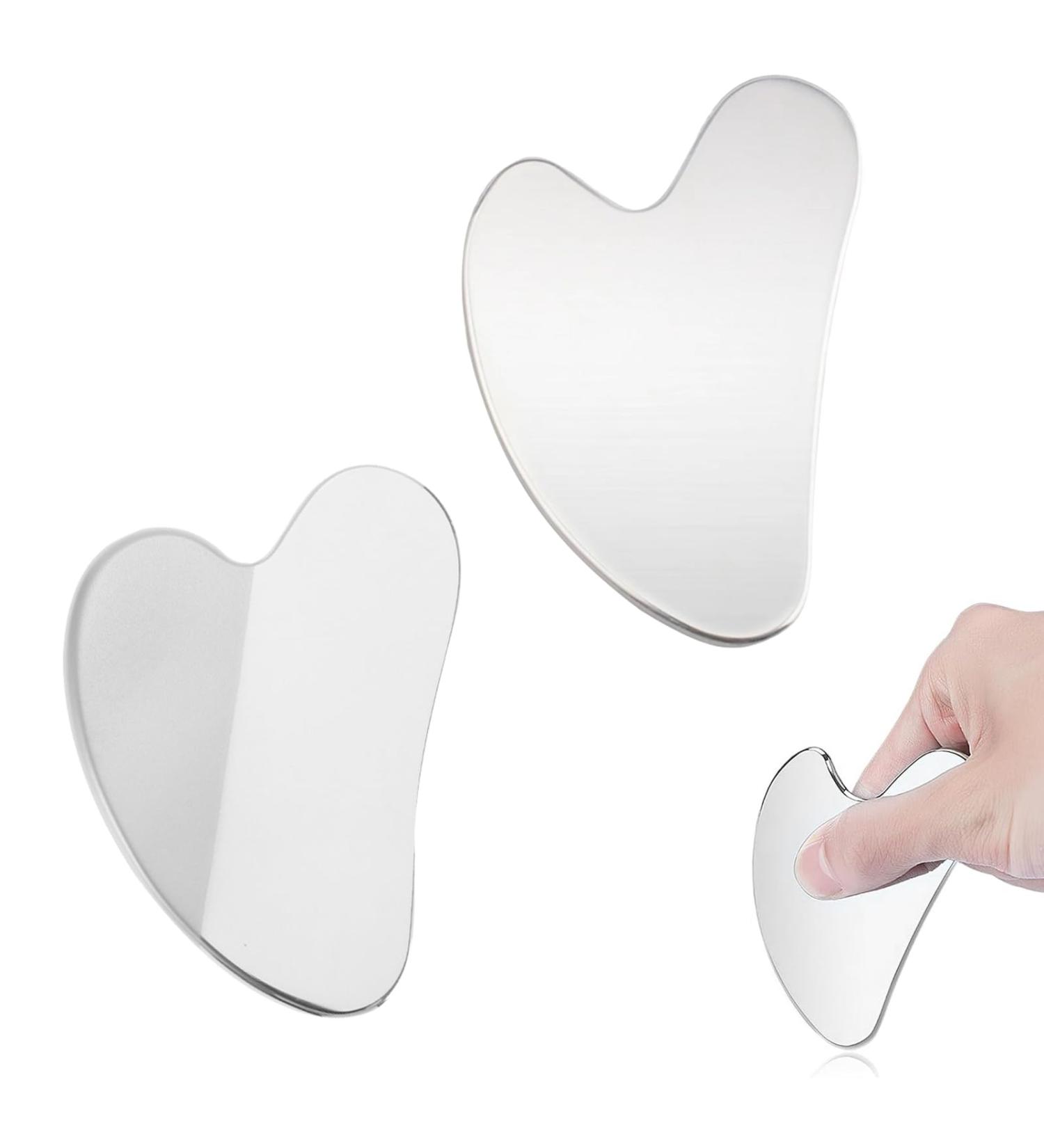 Gua Sha Stainless Steel Set - 2 Pieces Facial Massager for Skin Care Beauty & Muscle Relaxation - Buy Online on GoSupps.com