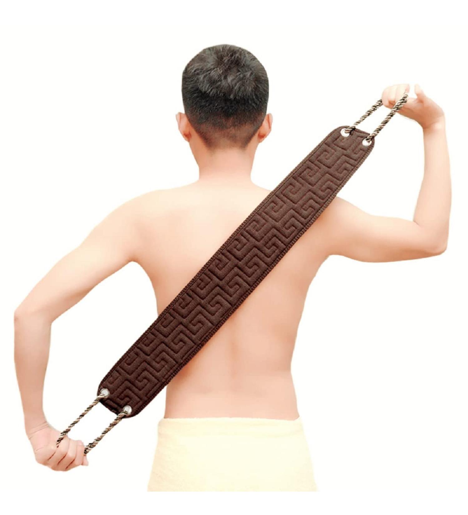 Exfoliating Back Scrubber with Enhanced Handle | Long Bath Brush Towel | Double-Sided Design | Brown - Buy Online on GoSupps.com