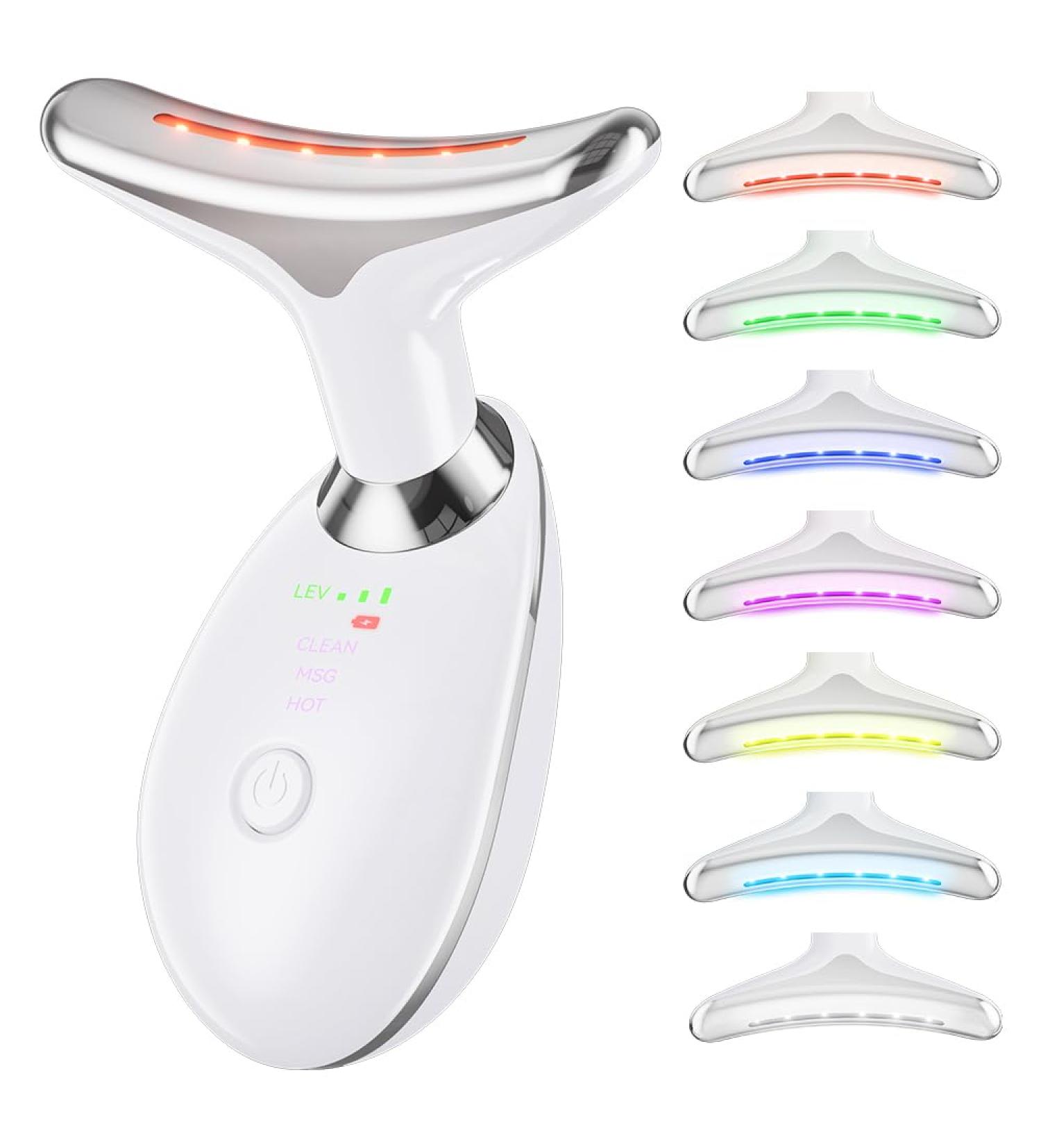 7-IN-1 Neck and Face Massager | Vibration & Thermal Face Sculpting Tool for Skin Care & Double Chin Relief - White - Buy Online on GoSupps.com