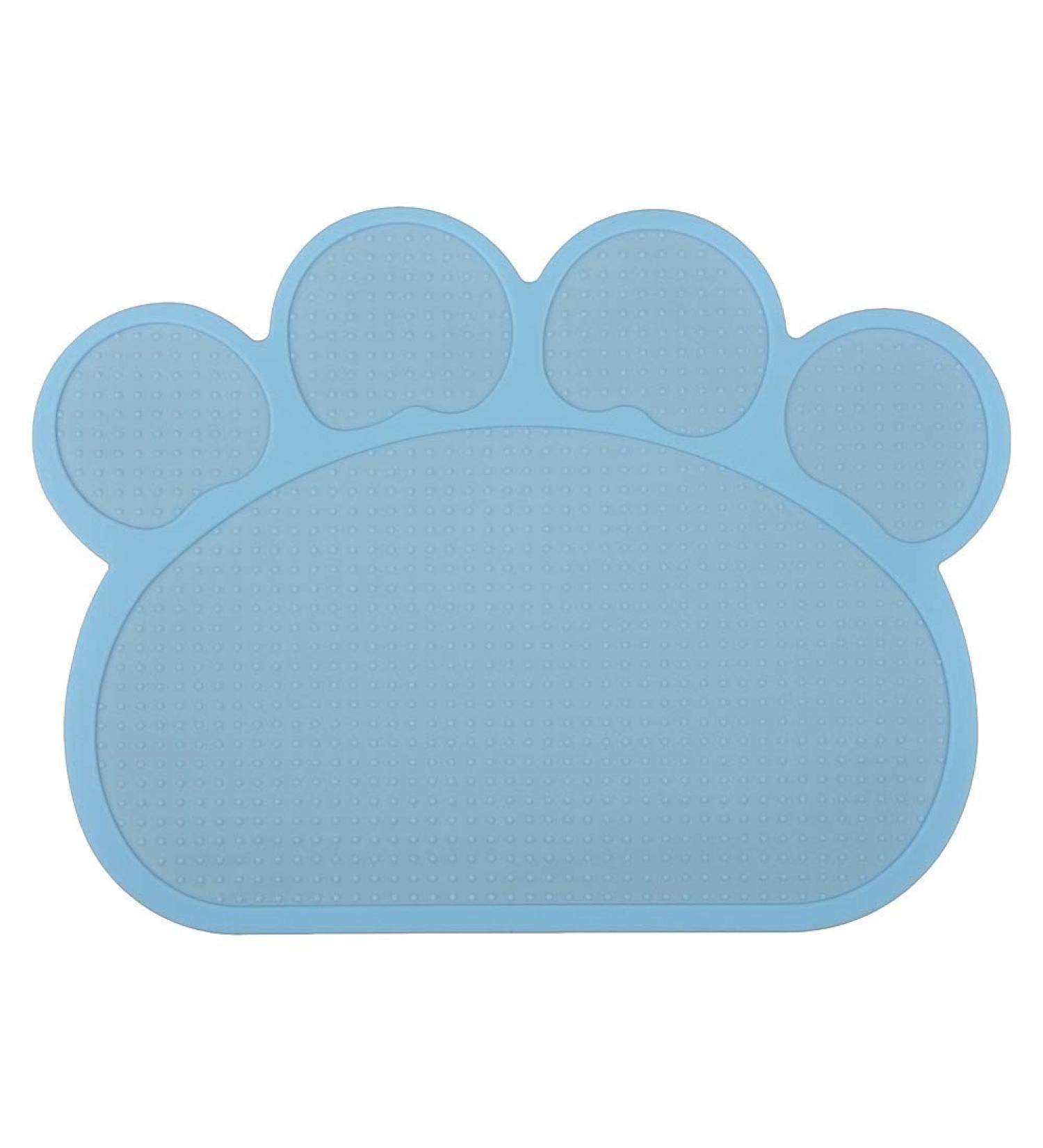 DM Paw-Shaped Silicone Cat Litter Box Mat Kitty Scatter Control Rug Pet Food Placemat Door Mat Waterproof & Washable 40x30 cm (Baby Blue)