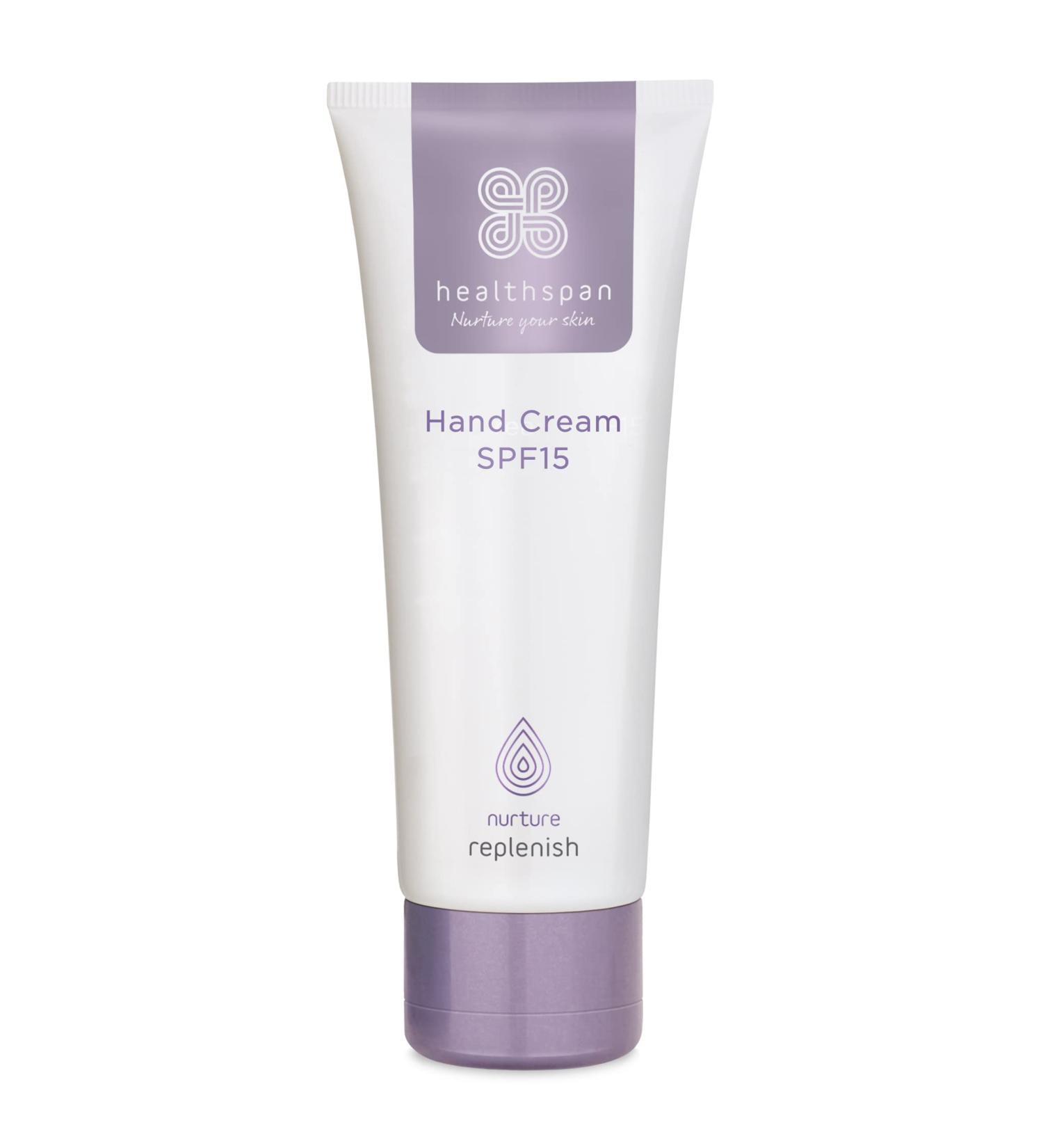 Healthspan Replenish Hand Cream SPF15 (75ml) | Leaves hands soft nourished & protected | Rich & moisturising cream for mature hands | Protects against development of age spots - Buy Online on GoSupps.com