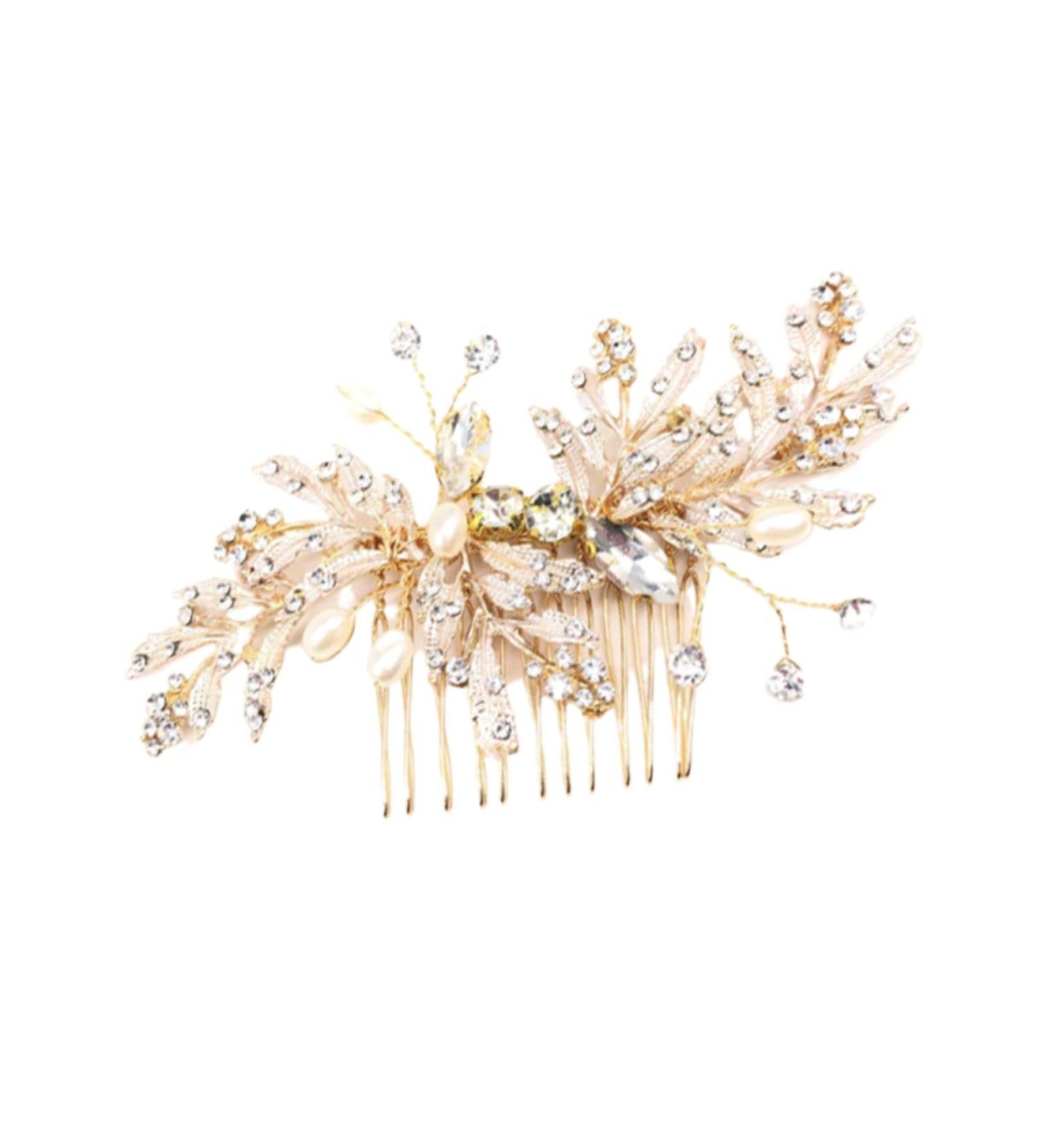 DOITOOL Gold Side Comb Hair Crystals Decor Alloy Hair Comb Hair Claw Hatchet Comb Floral Headpiece Crystal Flower Comb Rhinestone Headpiece Crystal Decor Accessories Pearl Bride - Buy Online on GoSupps.com