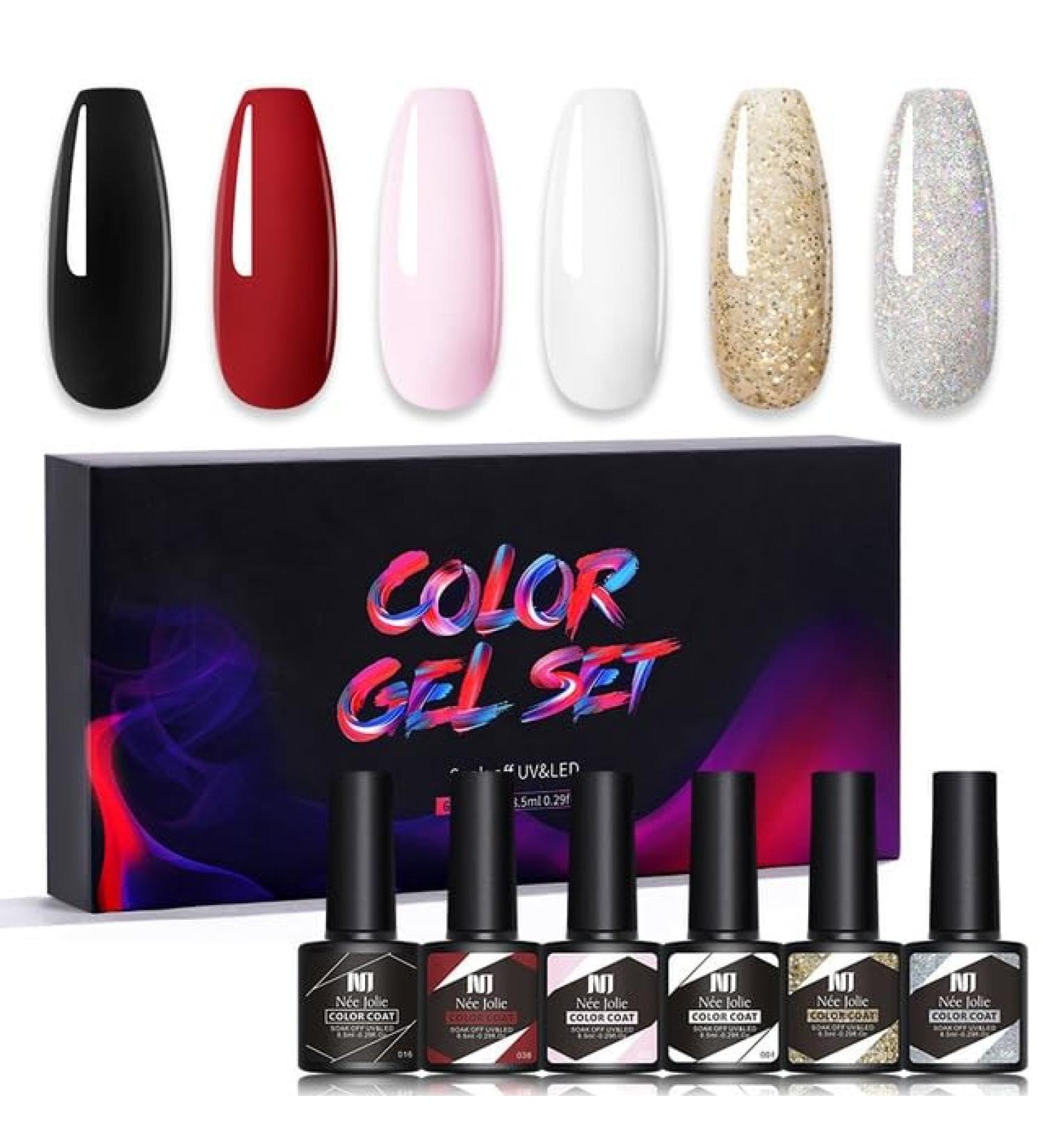 6Pcs Gel Nail Polish Set Gel Polish Glitter Kit for Manicure Nail Design Art Semi Permanent Varnish Hybrid Base Top Coat - (Color: MJ-6904) - Buy Online on GoSupps.com