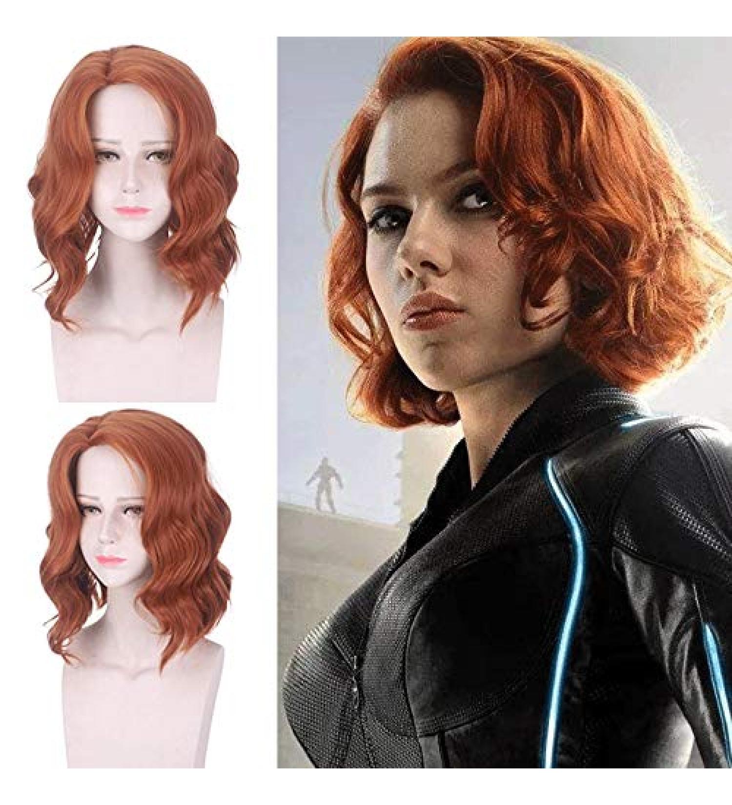 Buy Captain America Black Widow Wig - Scarlett Johansson Orange Wavy Synthetic Hair for Halloween Role Play - Buy Online on GoSupps.com