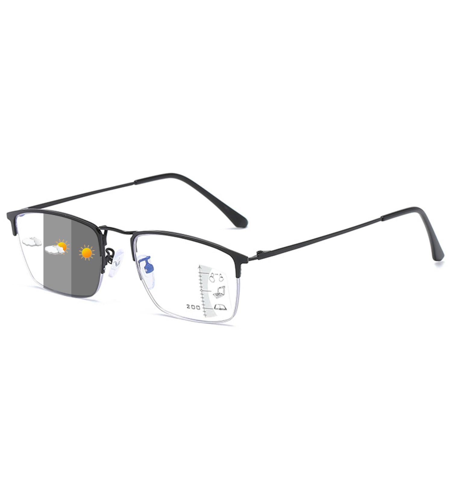 Lanomi Self-Tinting Progressive Glasses for Men - Photochromic Multifocus Blue Light Filter Reading Glasses with UV Protection - Black 1.5X - Buy Online on GoSupps.com