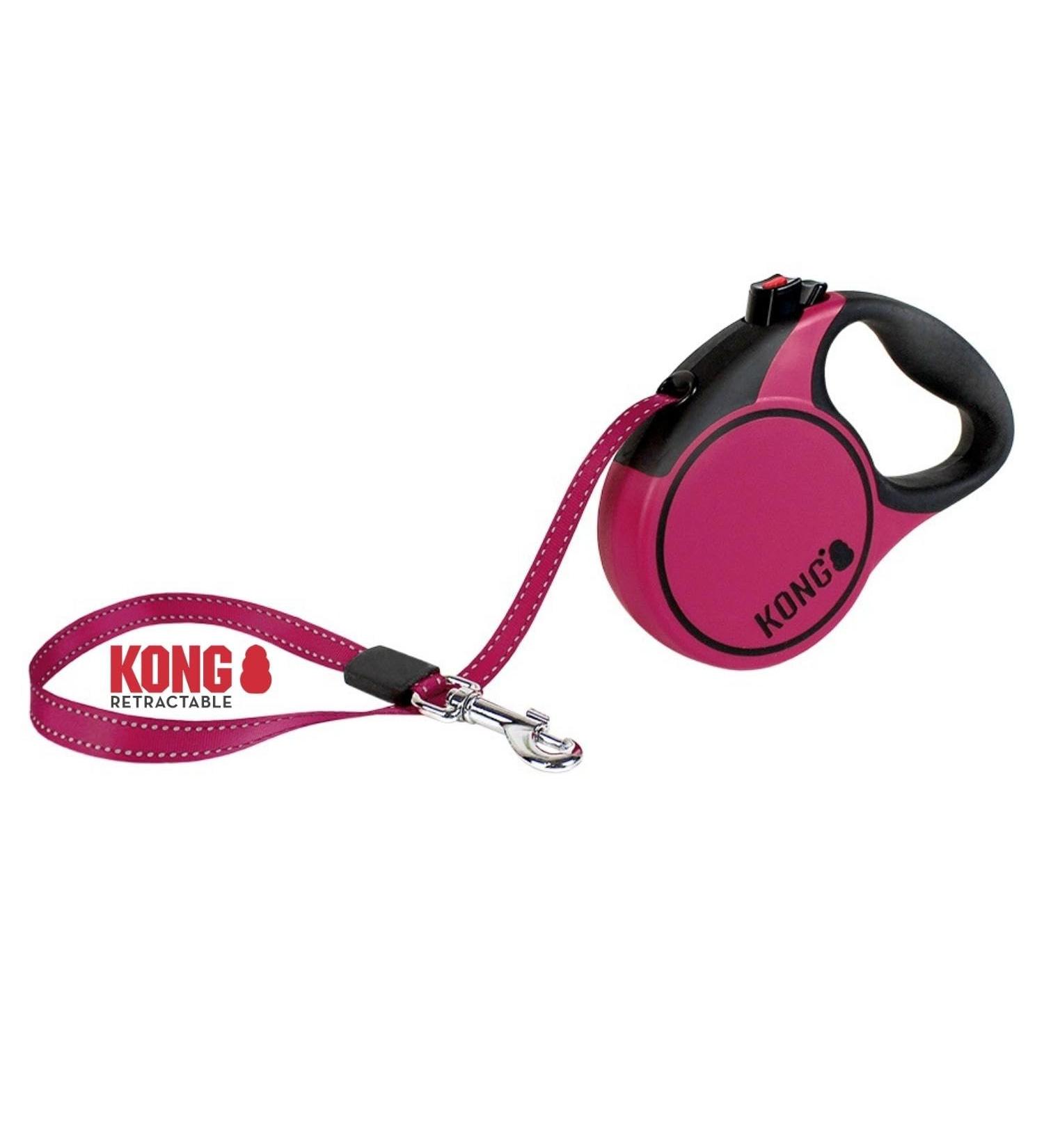 High-Quality 5m Cong Roll-Out Dog Leash for Large Dogs Up to 50kg | Comfortable Soft Handle & Reflective Belt | Durable Pink Roller Linen with Break & Lock System - Buy Online on GoSupps.com