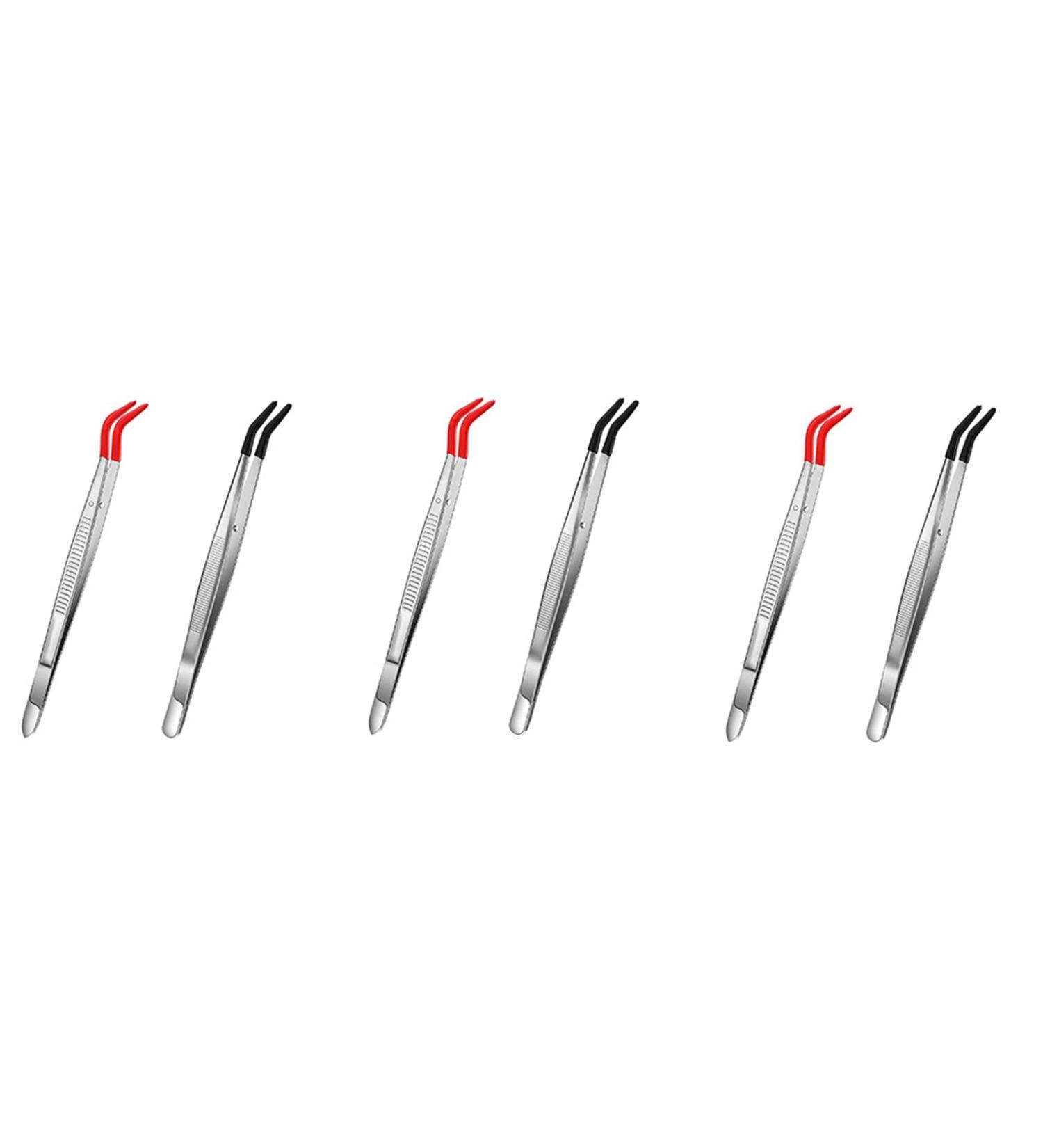 Bonkshire 6 Pieces Tweezers Curved Curved Rubber Tip Tweezers Stainless Steel Tweezers for Laboratory Jewellery Making - Buy Online on GoSupps.com