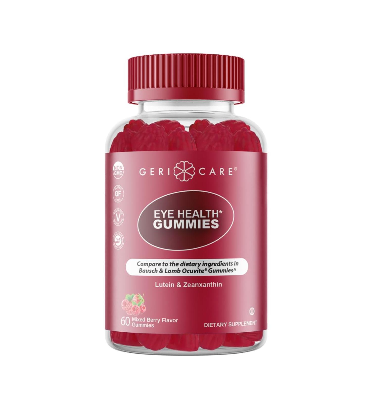 GeriCare Eye Support Gummies Daily Lutein & Zeaxanthin Supplement for Vision Health Naturally Sourced Plant-Based Non-GMO Gluten-Free 60 Chewable Mixed Berry Gummies 60 Count (Pack of 1) - Buy Online on GoSupps.com