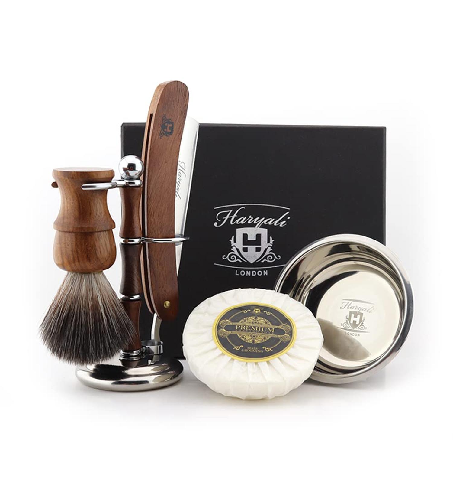 Haryali London Classic razor set razor synthetic black roof hair shaving stand shaving bowl for wet shave wooden vintage rasis set
